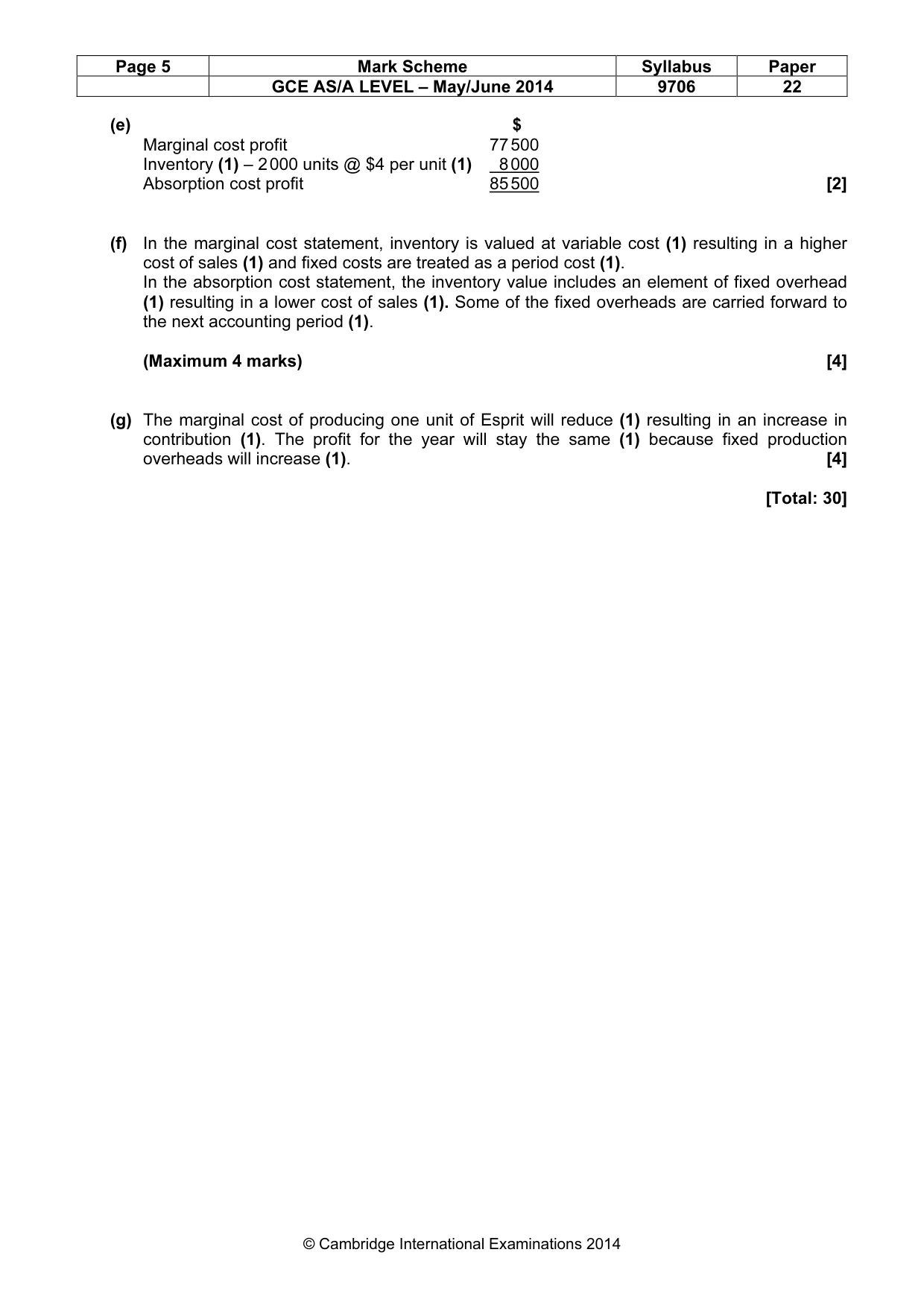 Mark scheme, page 5 of 5
