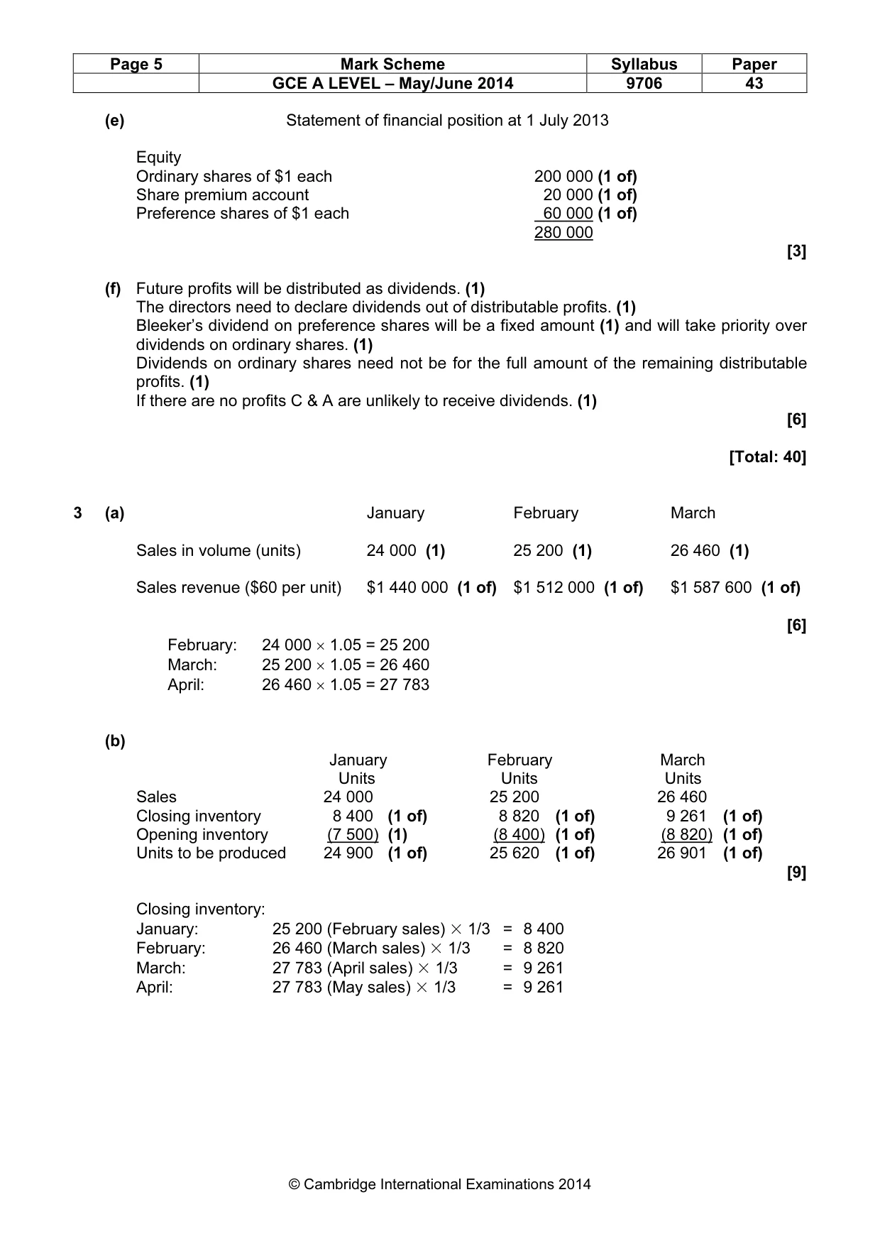 Mark scheme, page 5 of 6