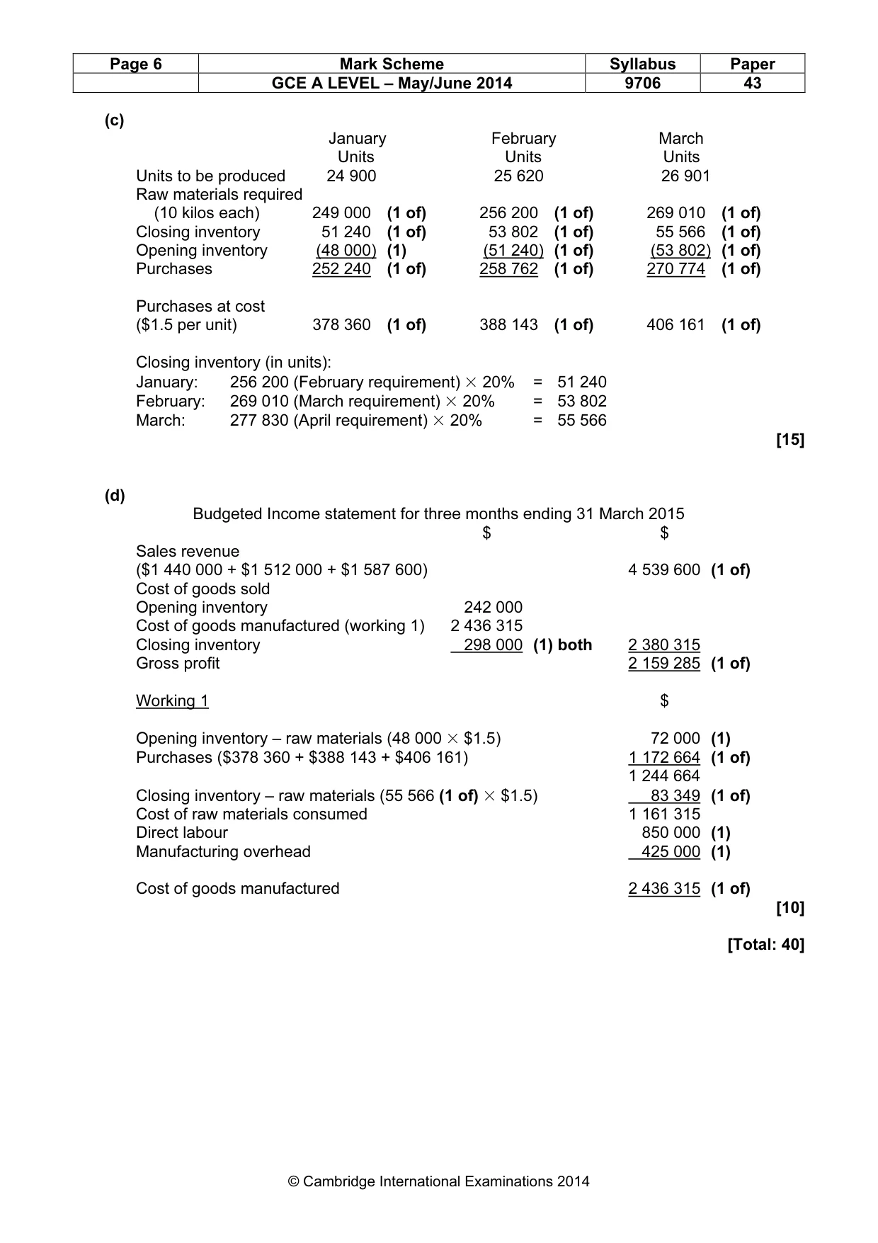 Mark scheme, page 6 of 6
