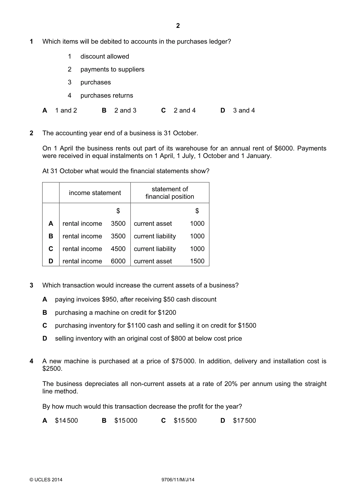 Cambridge A Level Accounting 9706 2014 May/June Paper 1 · Variant 1 question paper, page 2 of 12