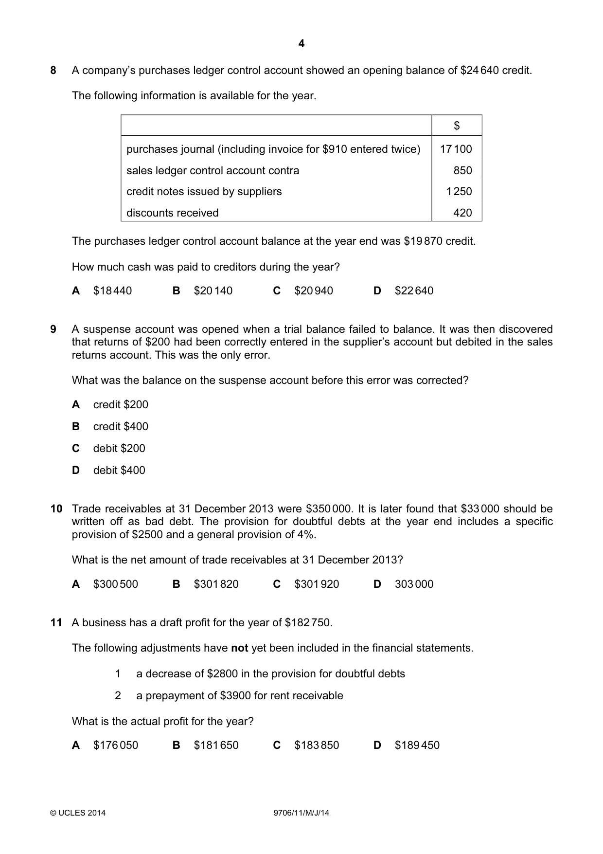 Cambridge A Level Accounting 9706 2014 May/June Paper 1 · Variant 1 question paper, page 4 of 12