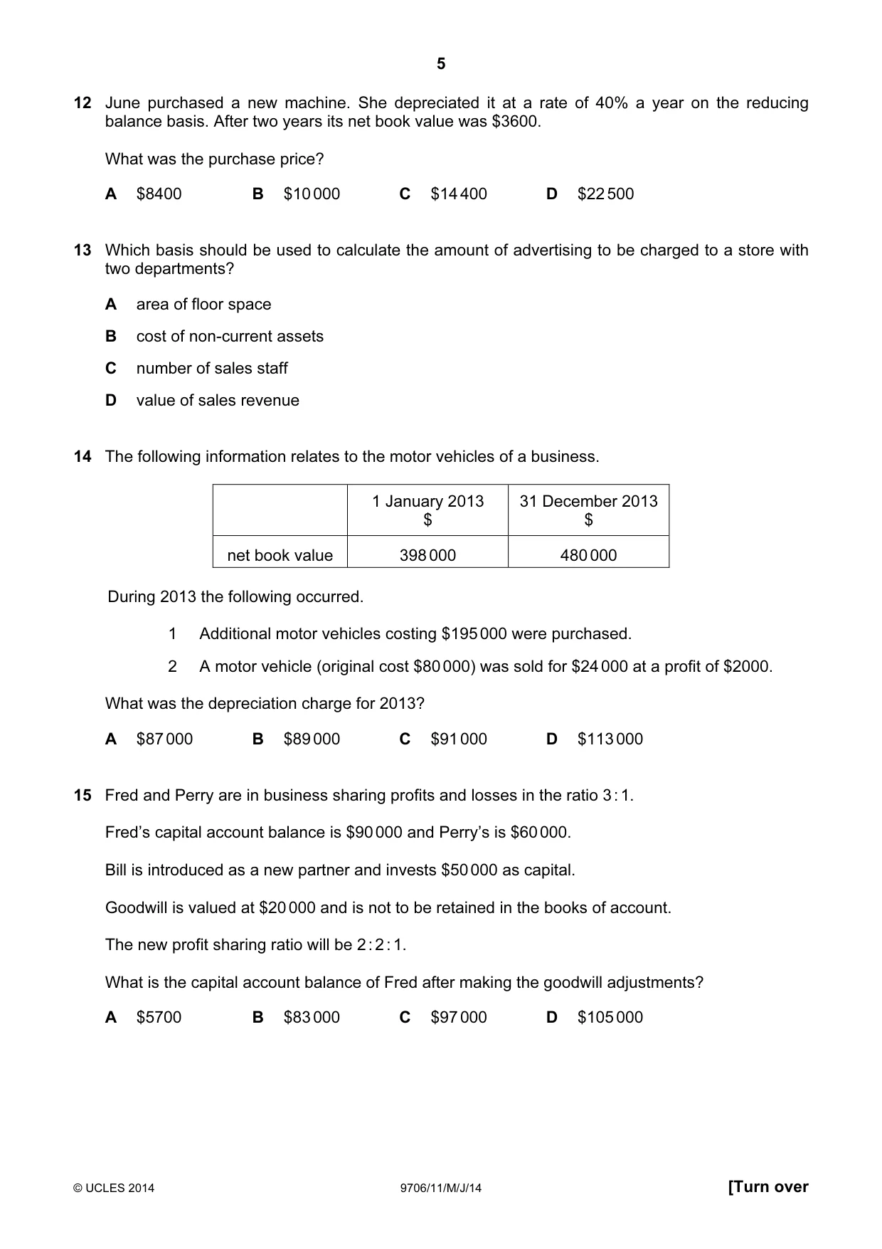 Cambridge A Level Accounting 9706 2014 May/June Paper 1 · Variant 1 question paper, page 5 of 12