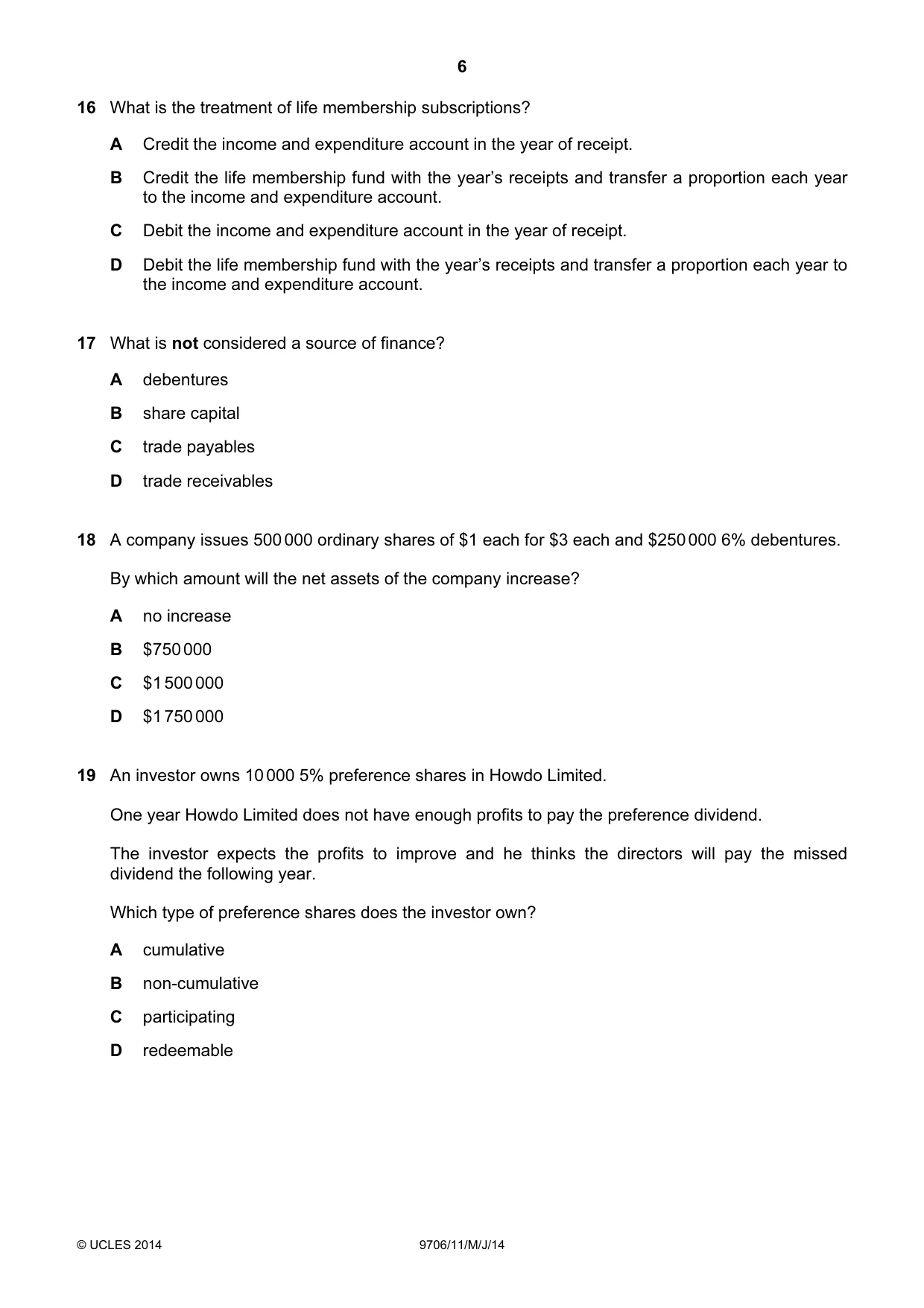 Cambridge A Level Accounting 9706 2014 May/June Paper 1 · Variant 1 question paper, page 6 of 12
