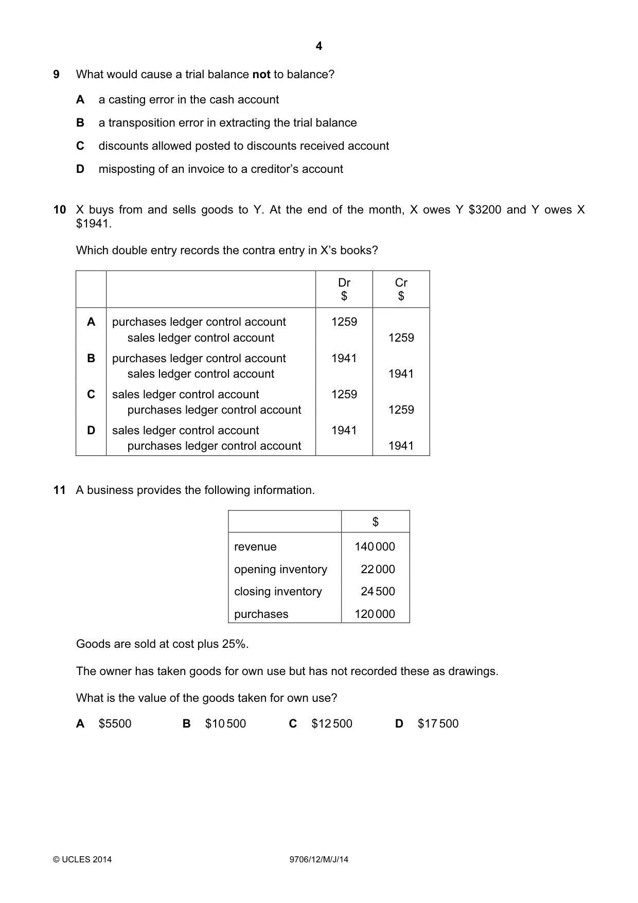 Cambridge A Level Accounting 9706 2014 May/June Paper 1 · Variant 2 question paper, page 4 of 12