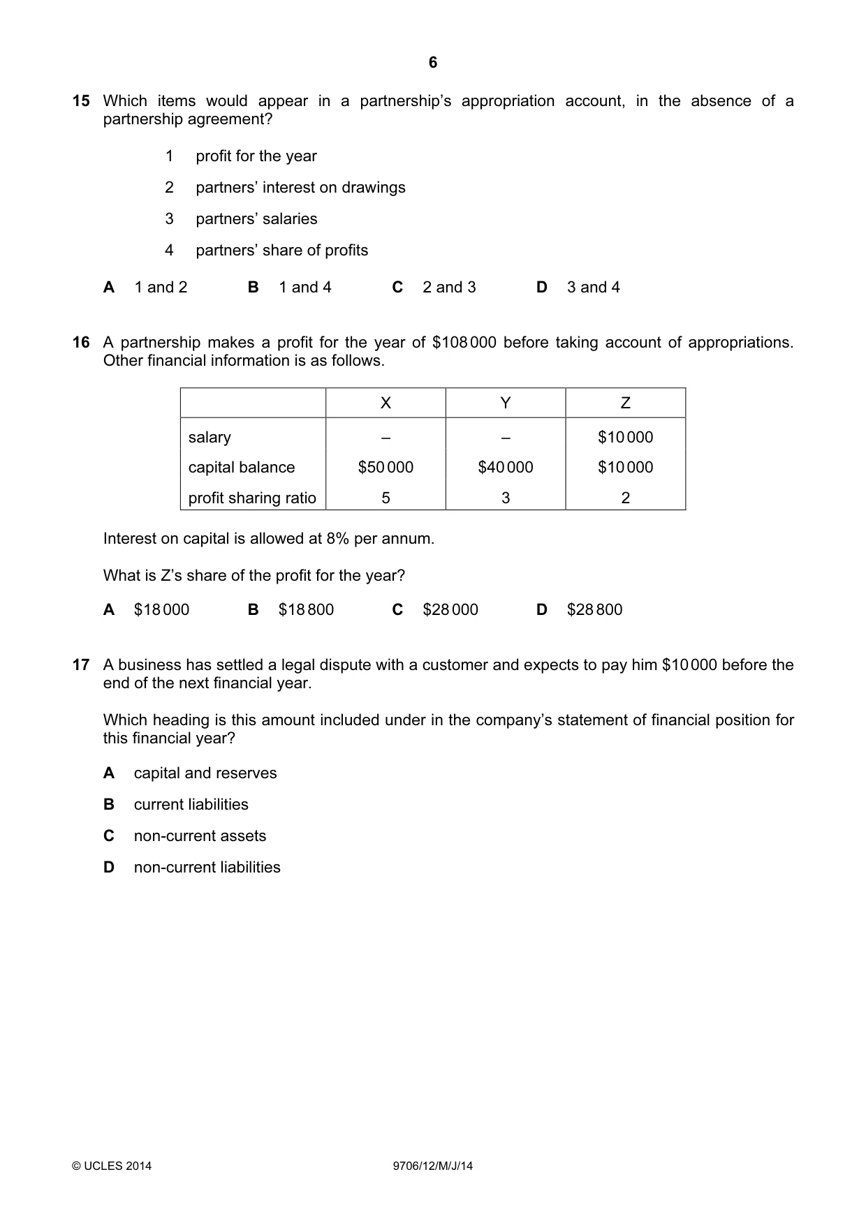 Cambridge A Level Accounting 9706 2014 May/June Paper 1 · Variant 2 question paper, page 6 of 12