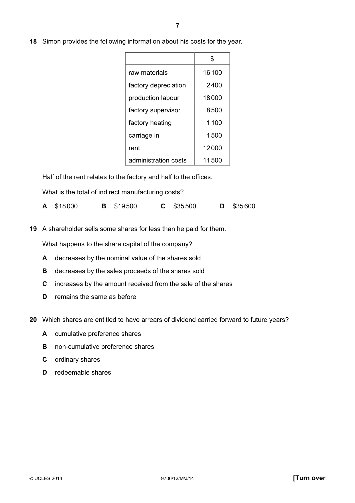 Cambridge A Level Accounting 9706 2014 May/June Paper 1 · Variant 2 question paper, page 7 of 12