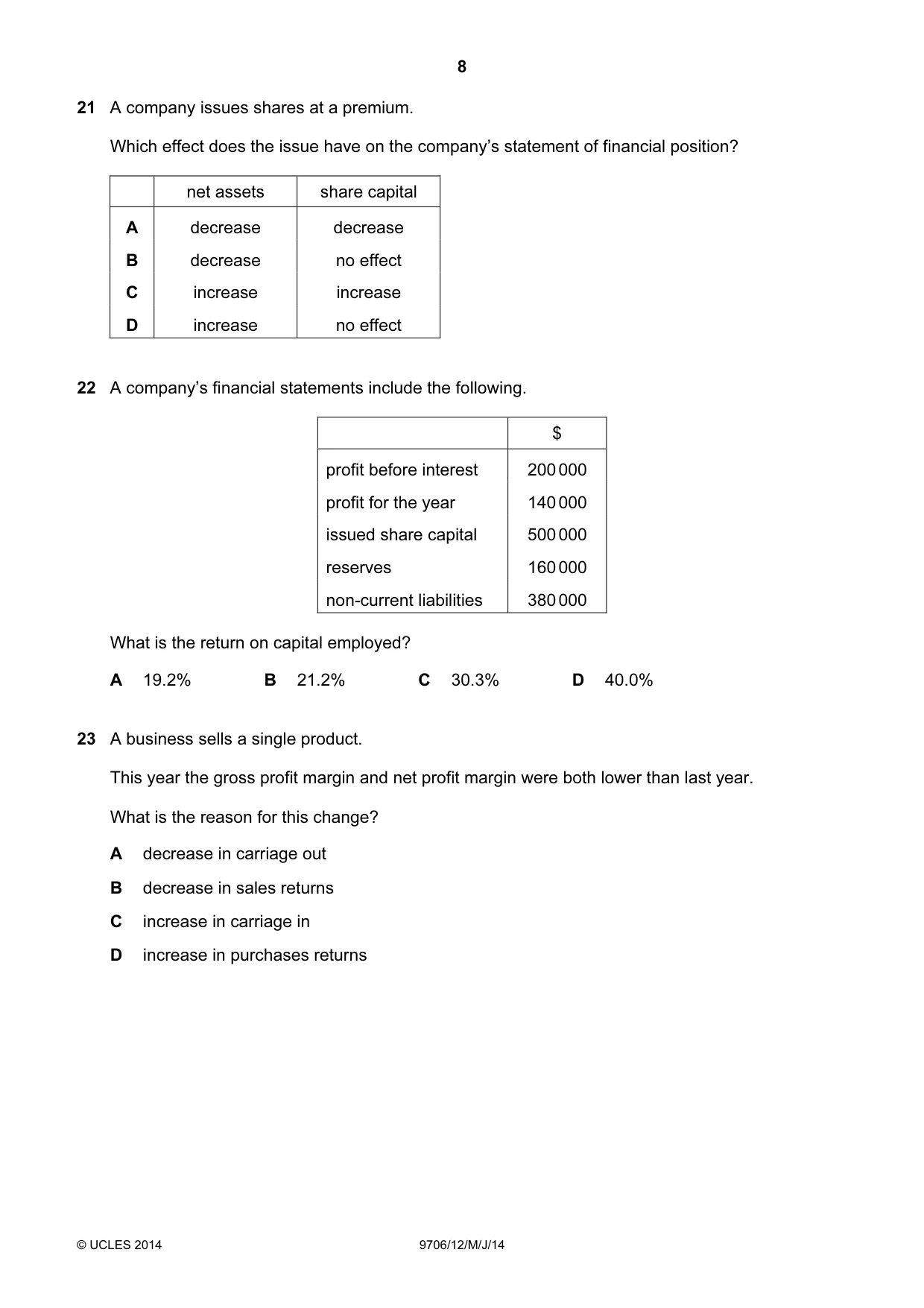 Cambridge A Level Accounting 9706 2014 May/June Paper 1 · Variant 2 question paper, page 8 of 12