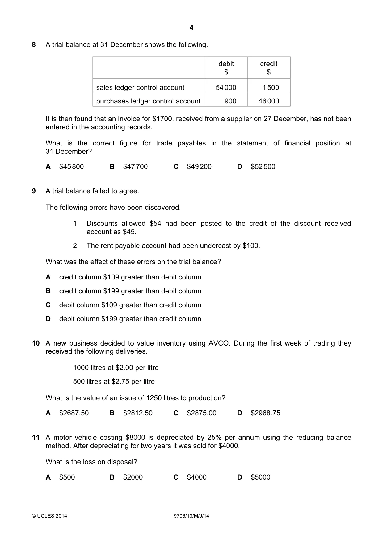 Cambridge A Level Accounting 9706 2014 May/June Paper 1 · Variant 3 question paper, page 4 of 12