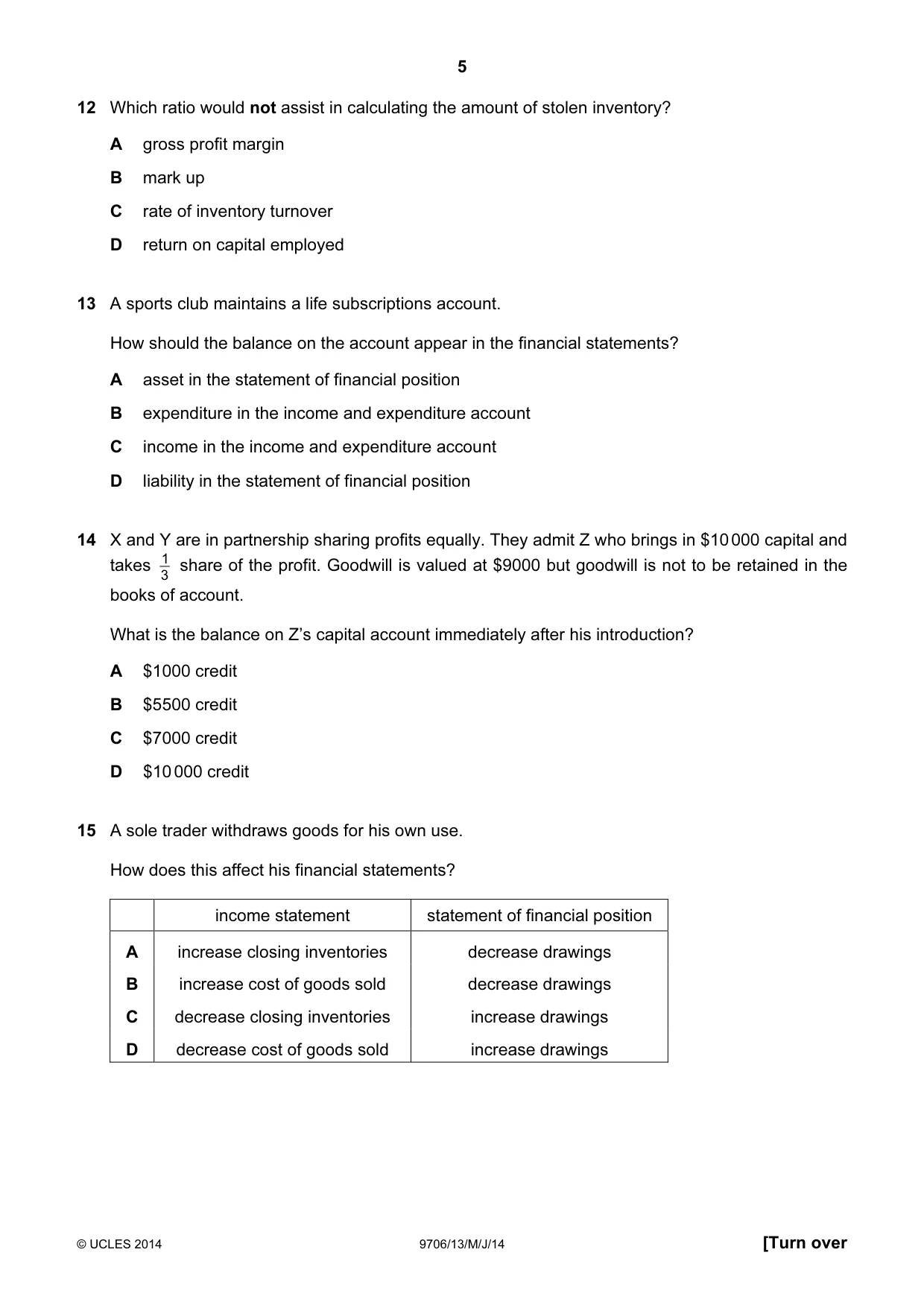 Cambridge A Level Accounting 9706 2014 May/June Paper 1 · Variant 3 question paper, page 5 of 12