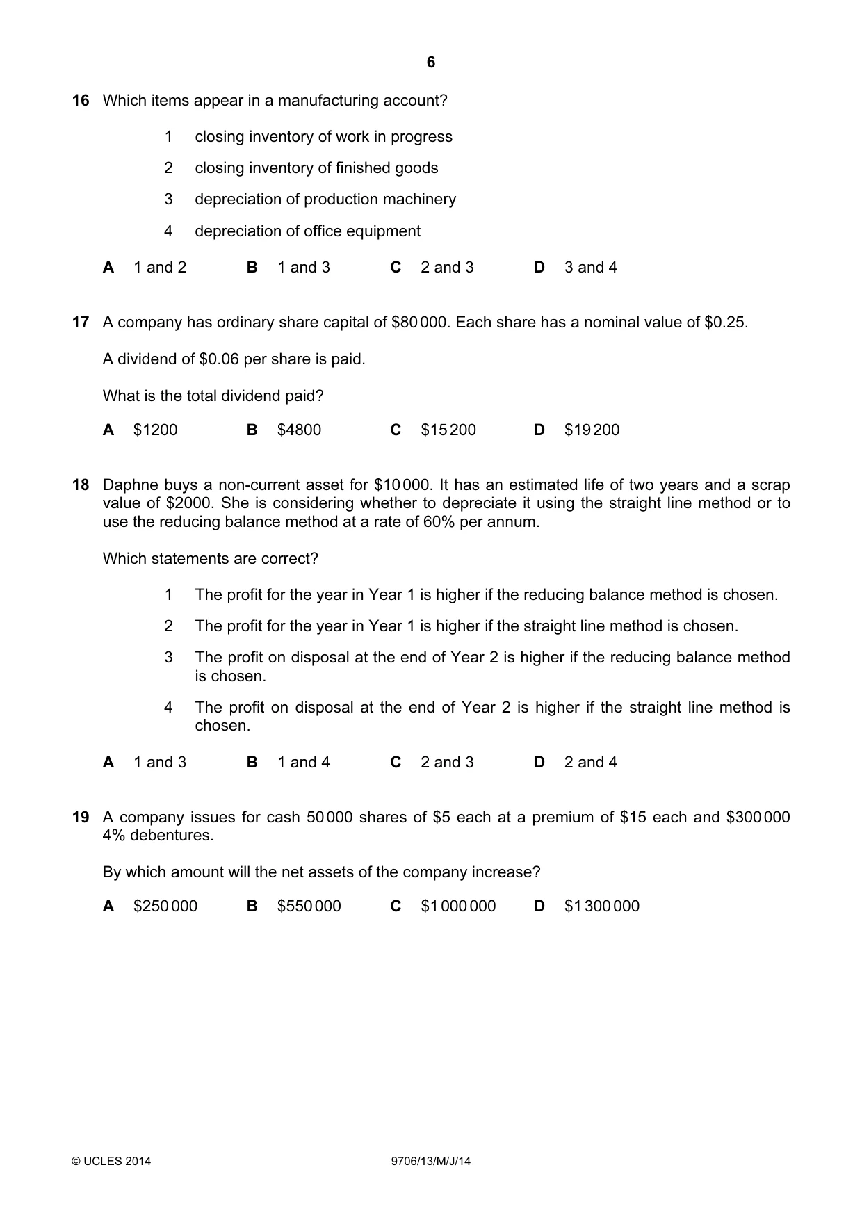 Cambridge A Level Accounting 9706 2014 May/June Paper 1 · Variant 3 question paper, page 6 of 12