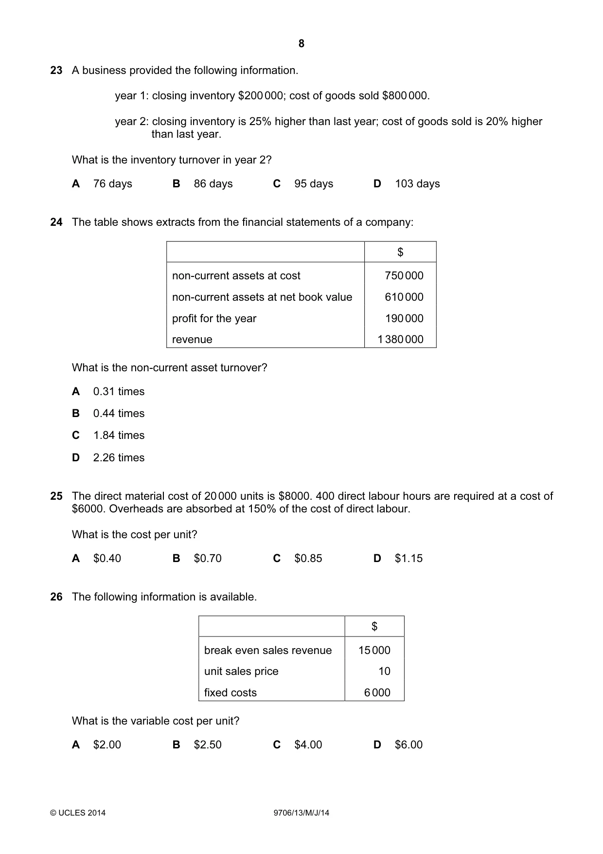 Cambridge A Level Accounting 9706 2014 May/June Paper 1 · Variant 3 question paper, page 8 of 12