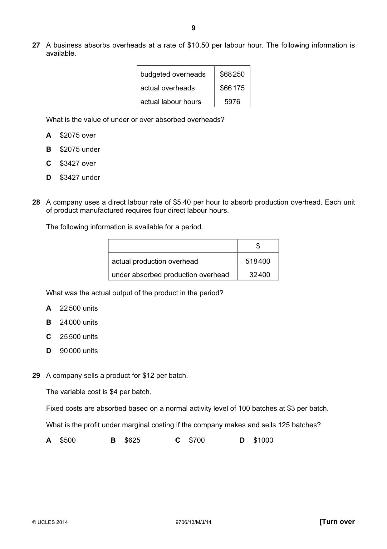 Cambridge A Level Accounting 9706 2014 May/June Paper 1 · Variant 3 question paper, page 9 of 12