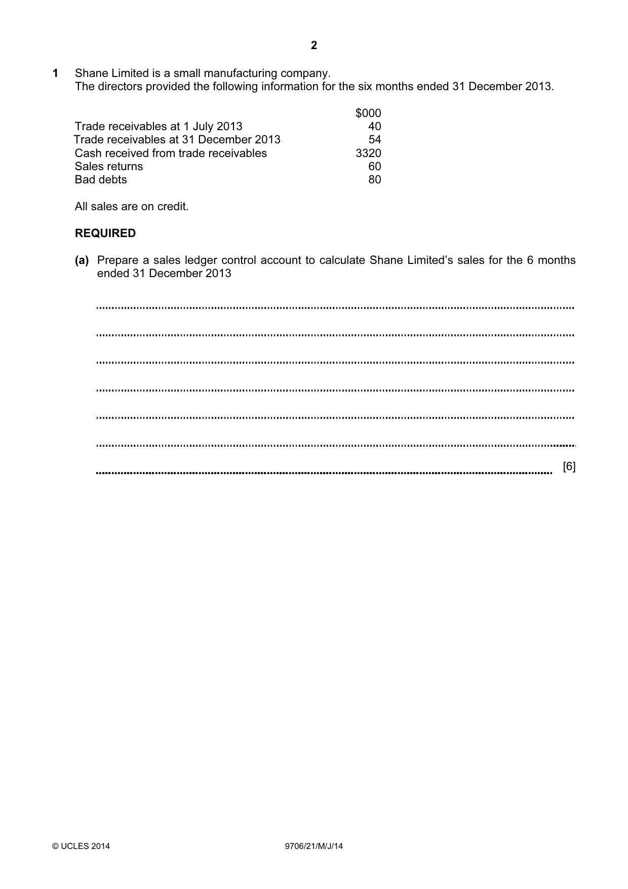 Cambridge A Level Accounting 9706 2014 May/June Paper 2 · Variant 1 question paper, page 2 of 16
