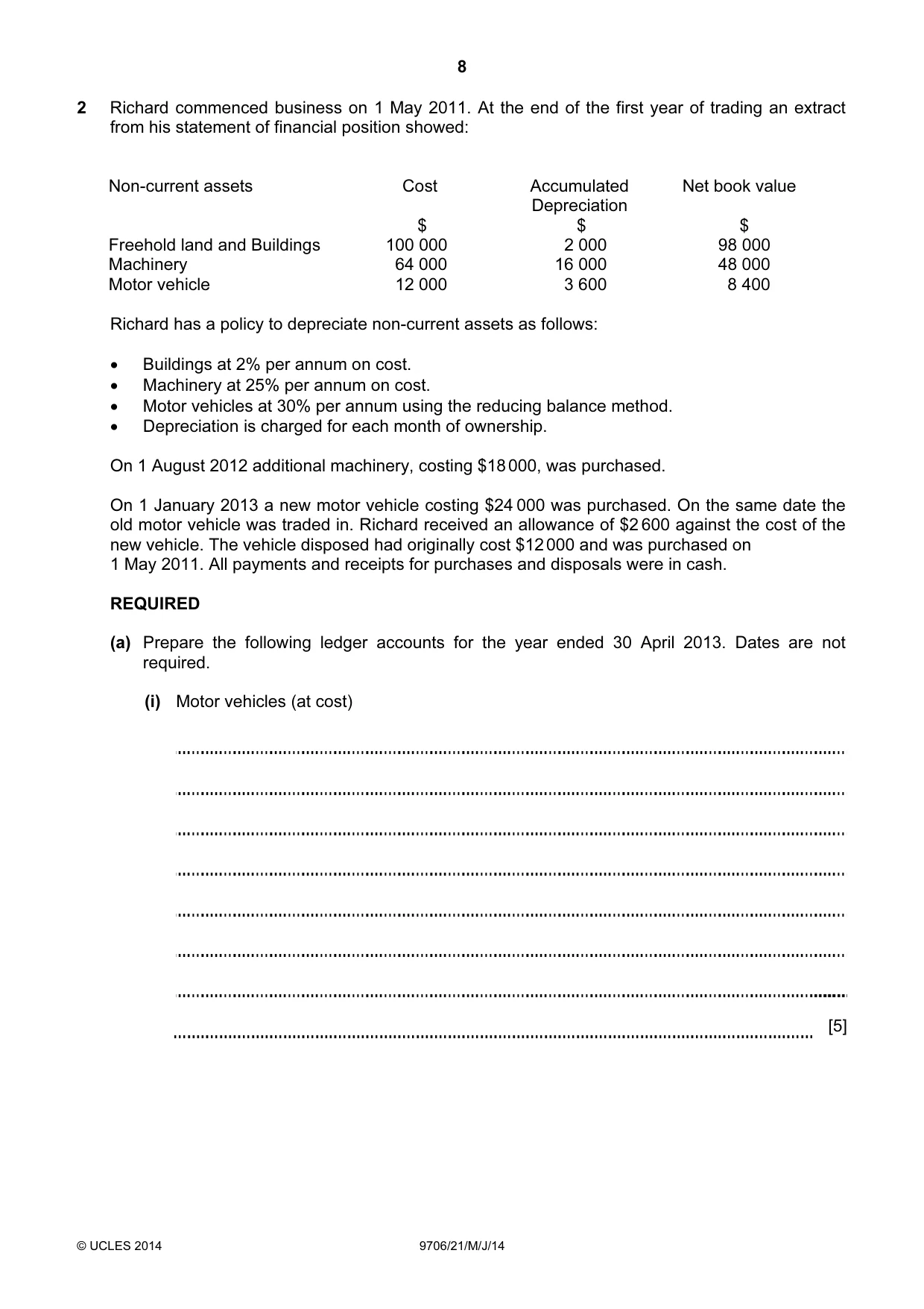 Cambridge A Level Accounting 9706 2014 May/June Paper 2 · Variant 1 question paper, page 8 of 16
