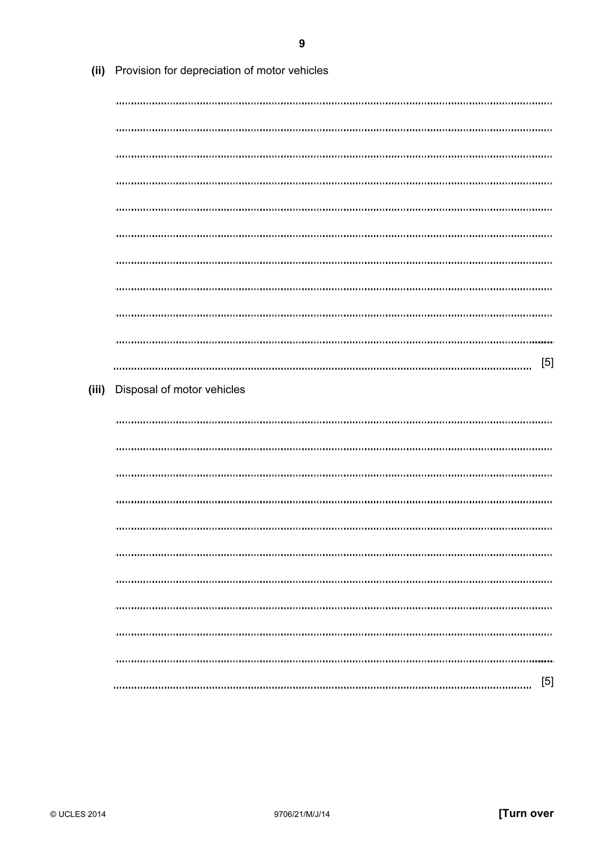 Cambridge A Level Accounting 9706 2014 May/June Paper 2 · Variant 1 question paper, page 9 of 16