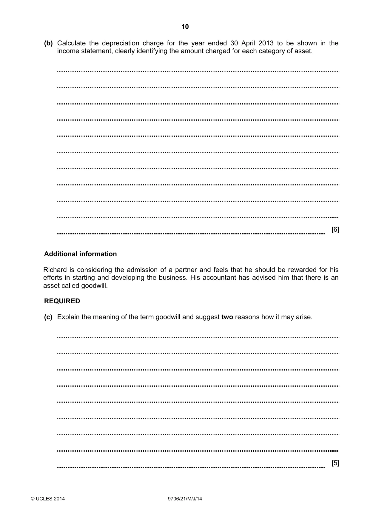 Cambridge A Level Accounting 9706 2014 May/June Paper 2 · Variant 1 question paper, page 10 of 16