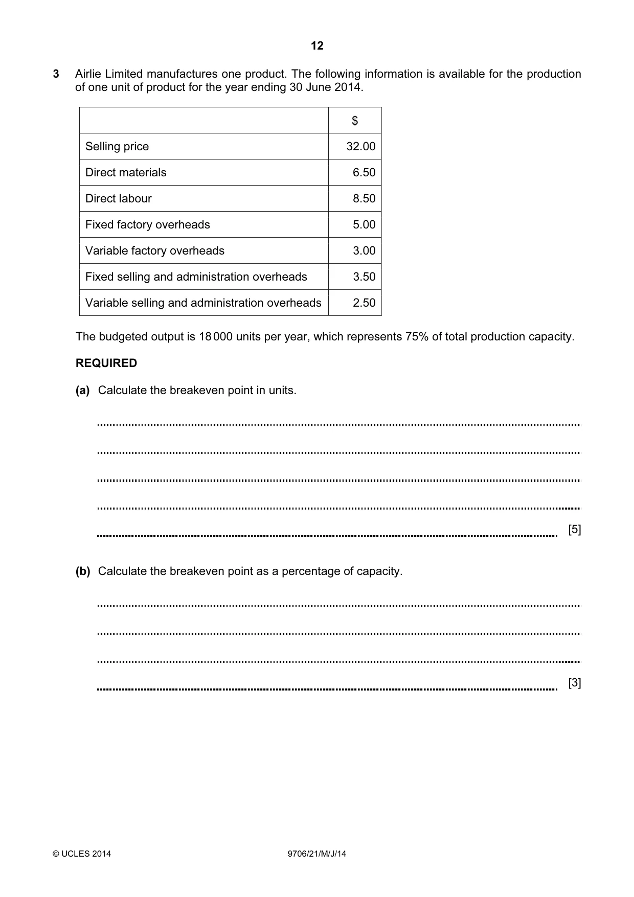 Cambridge A Level Accounting 9706 2014 May/June Paper 2 · Variant 1 question paper, page 12 of 16