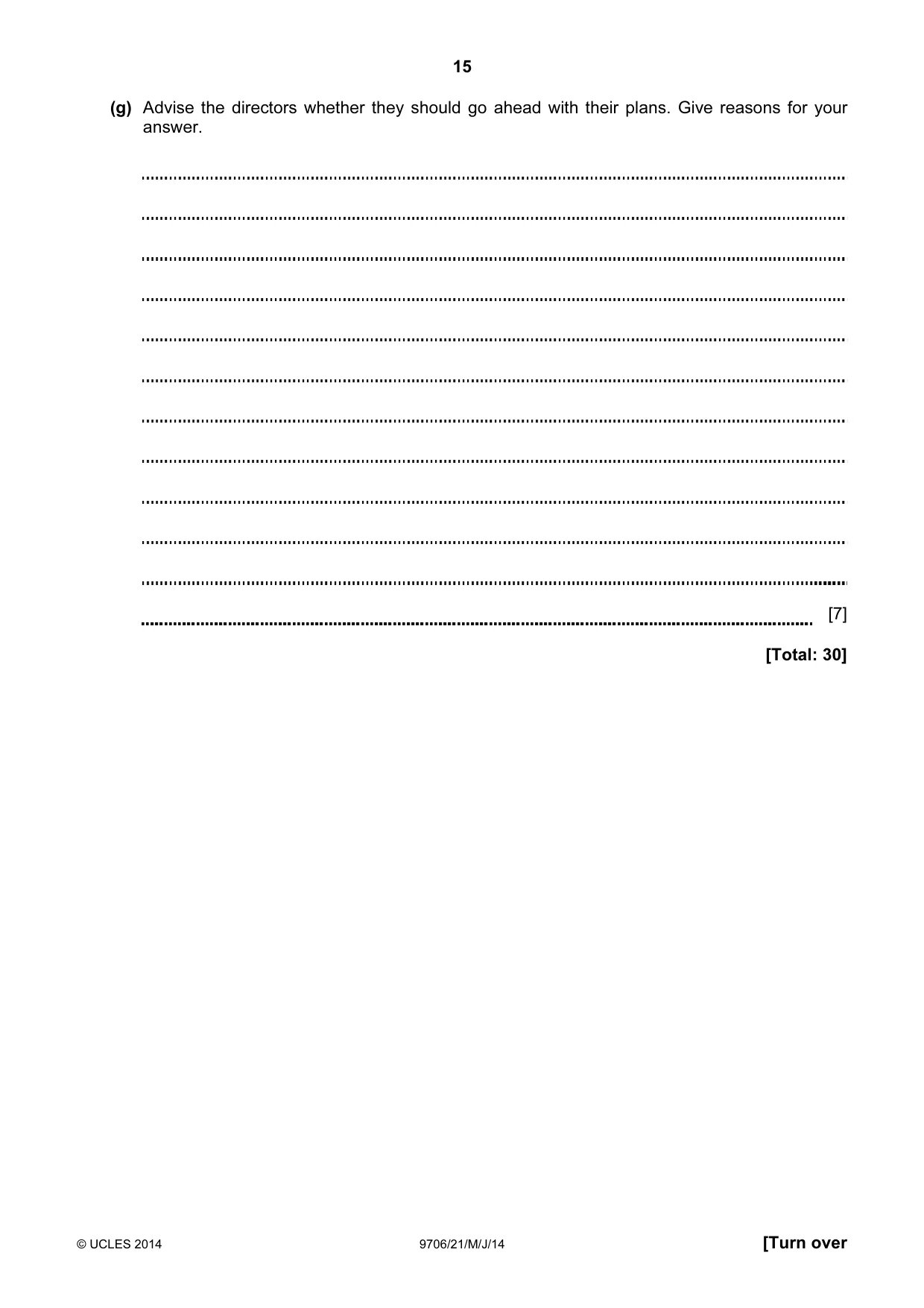 Cambridge A Level Accounting 9706 2014 May/June Paper 2 · Variant 1 question paper, page 15 of 16