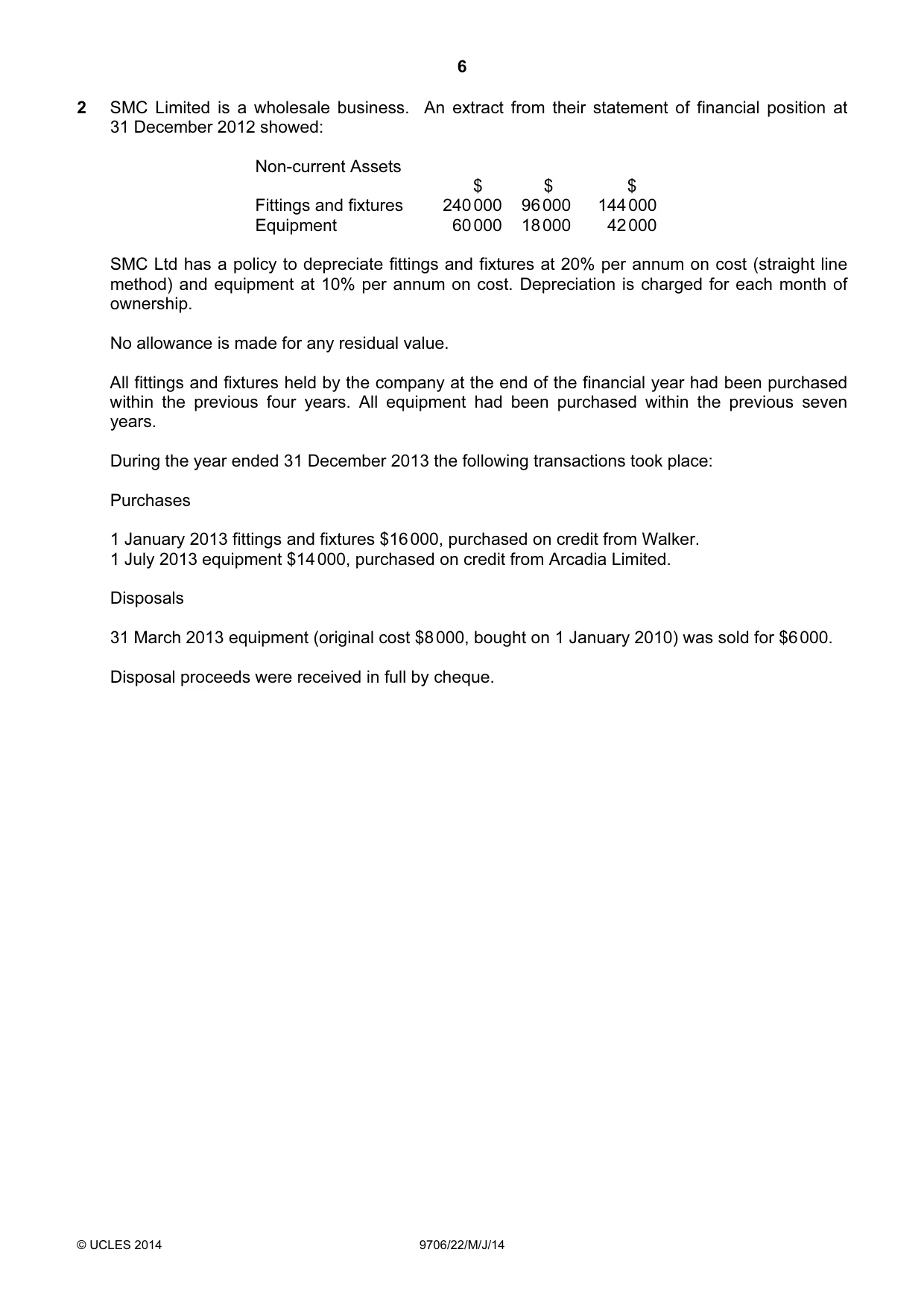 Cambridge A Level Accounting 9706 2014 May/June Paper 2 · Variant 2 question paper, page 6 of 12