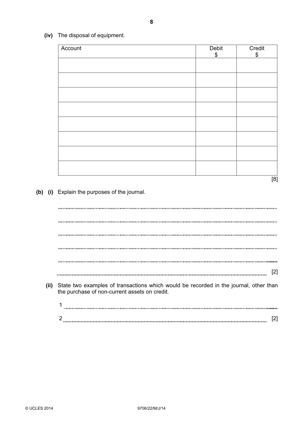 Cambridge A Level Accounting 9706 2014 May/June Paper 2 · Variant 2 question paper, page 8 of 12