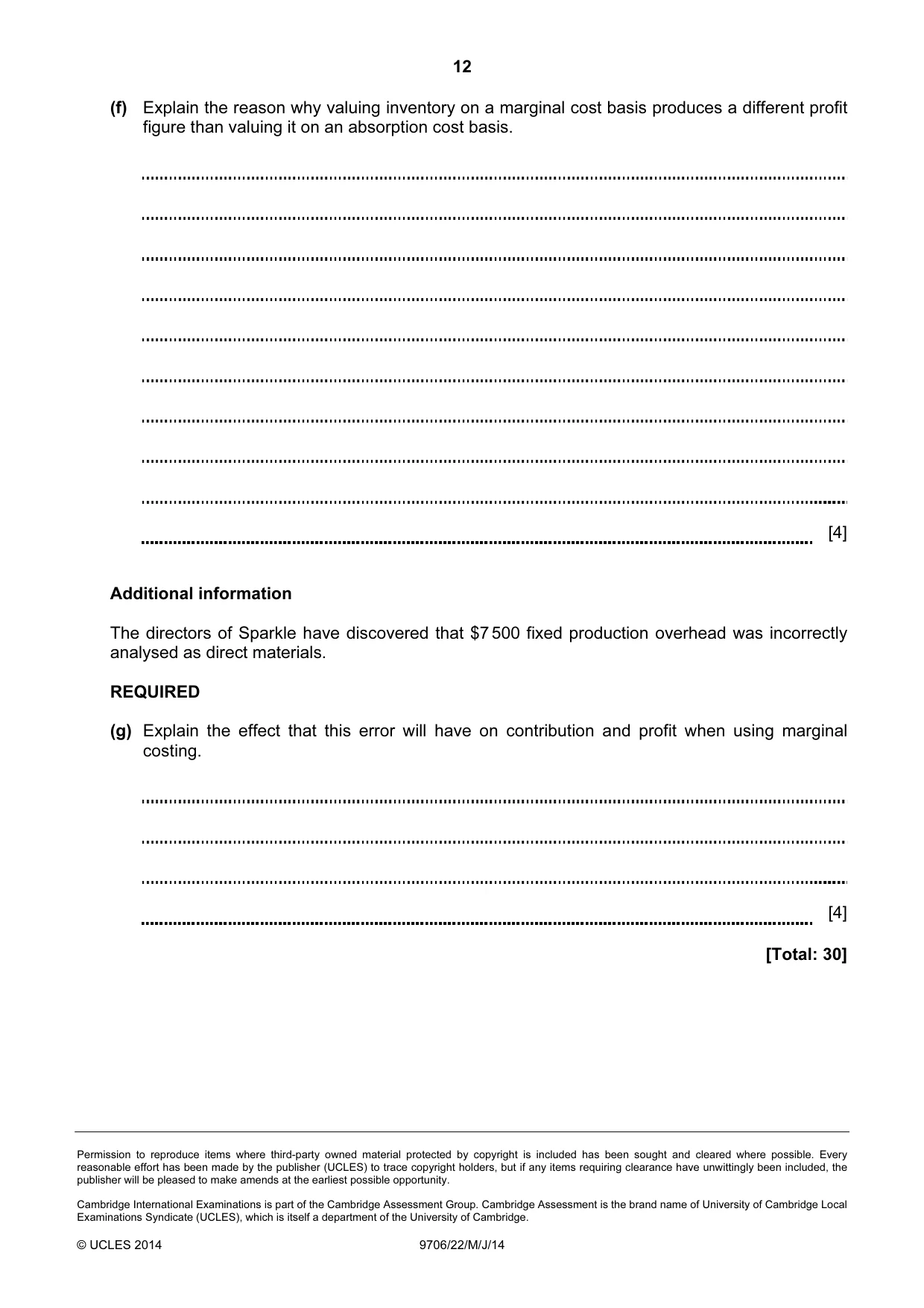 Cambridge A Level Accounting 9706 2014 May/June Paper 2 · Variant 2 question paper, page 12 of 12