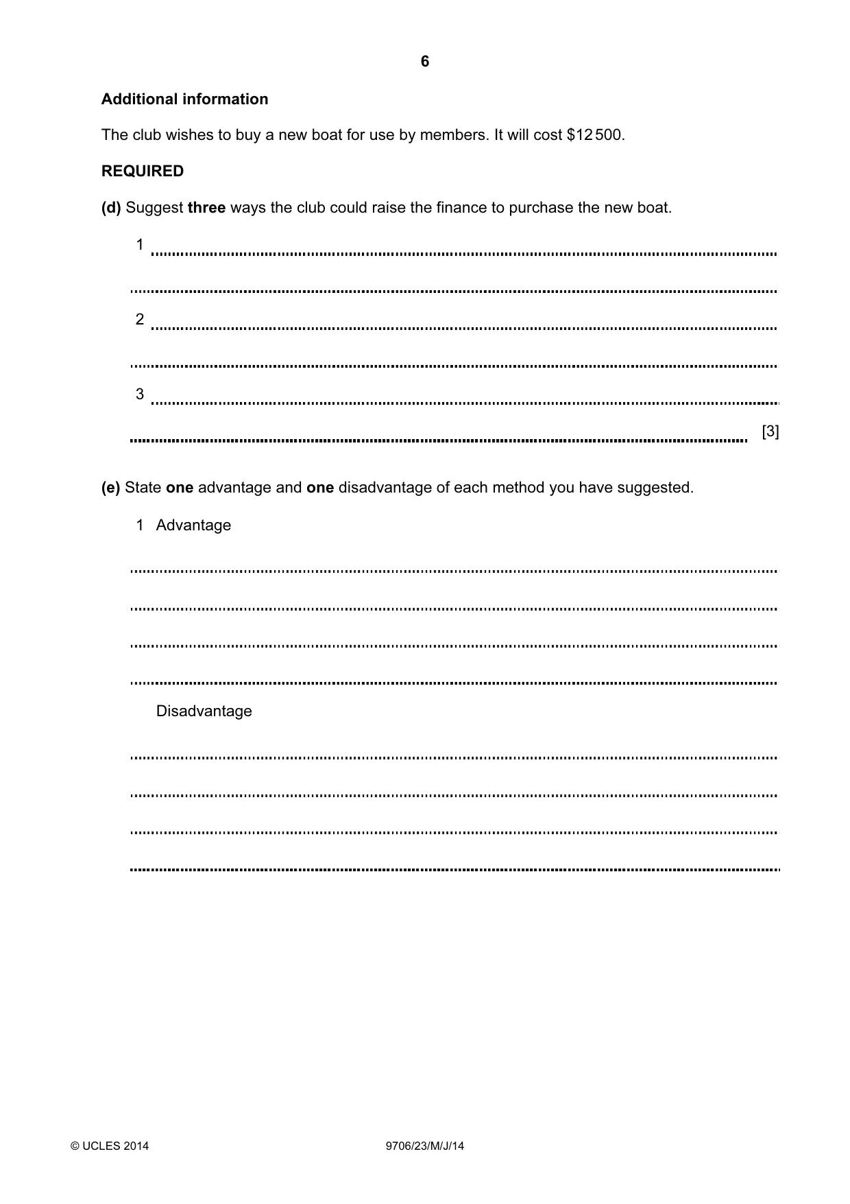Cambridge A Level Accounting 9706 2014 May/June Paper 2 · Variant 3 question paper, page 6 of 16