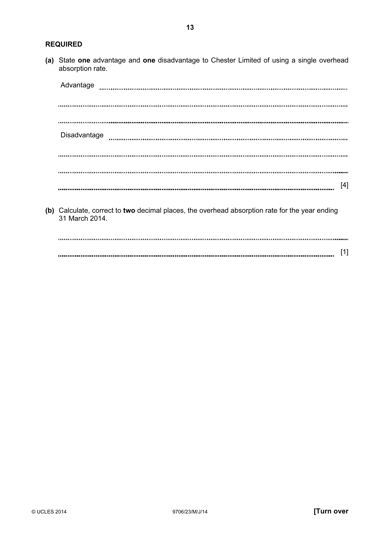 Cambridge A Level Accounting 9706 2014 May/June Paper 2 · Variant 3 question paper, page 13 of 16
