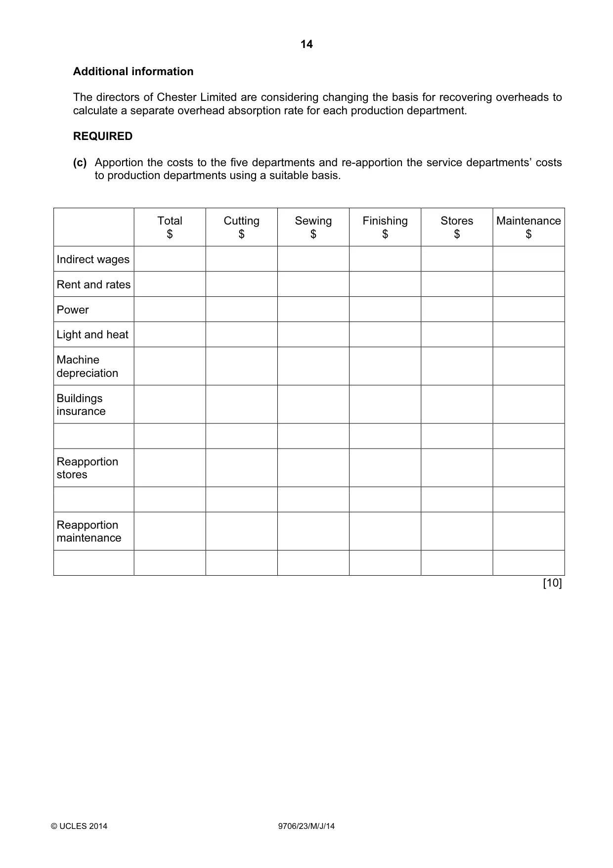 Cambridge A Level Accounting 9706 2014 May/June Paper 2 · Variant 3 question paper, page 14 of 16