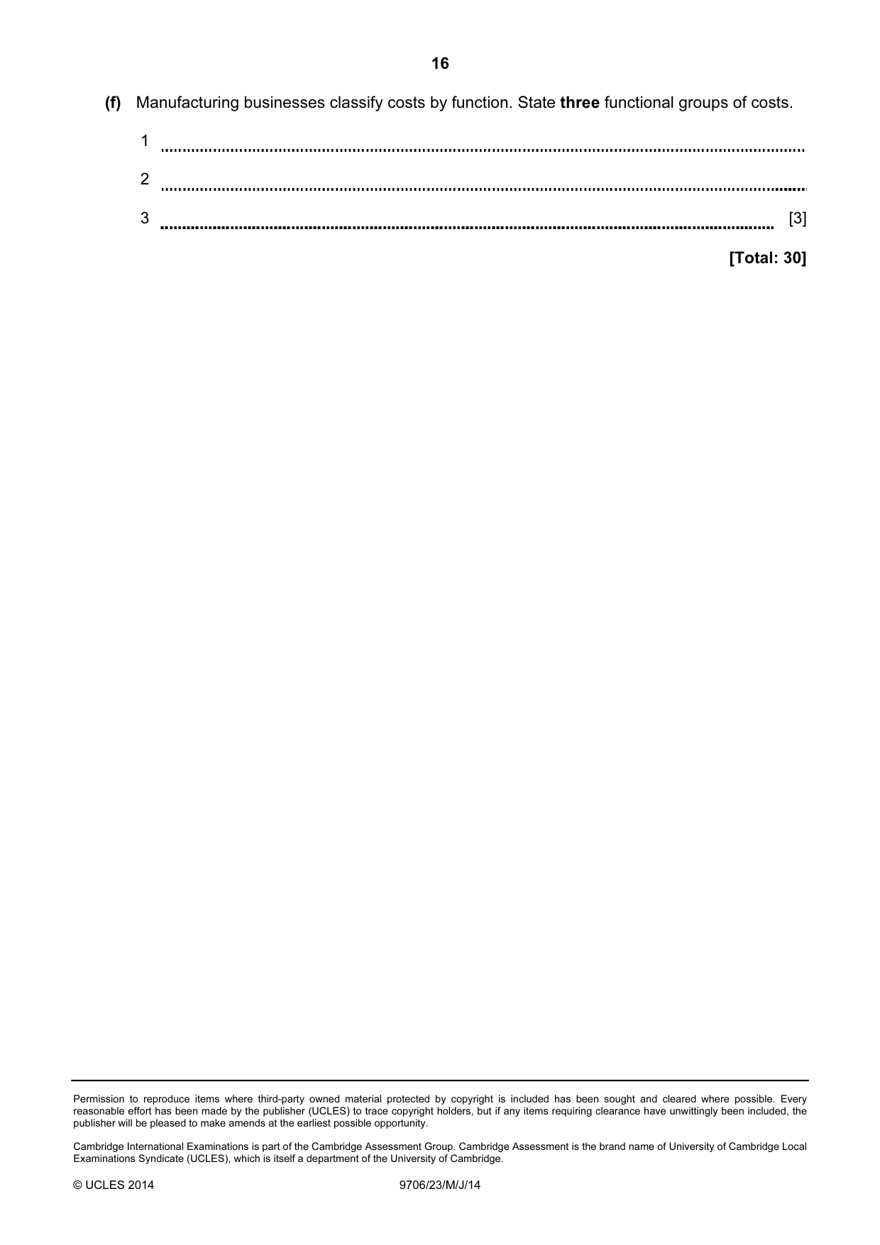Cambridge A Level Accounting 9706 2014 May/June Paper 2 · Variant 3 question paper, page 16 of 16