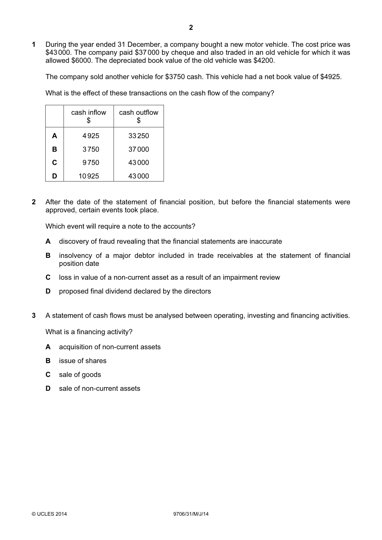 Cambridge A Level Accounting 9706 2014 May/June Paper 3 · Variant 1 question paper, page 2 of 12
