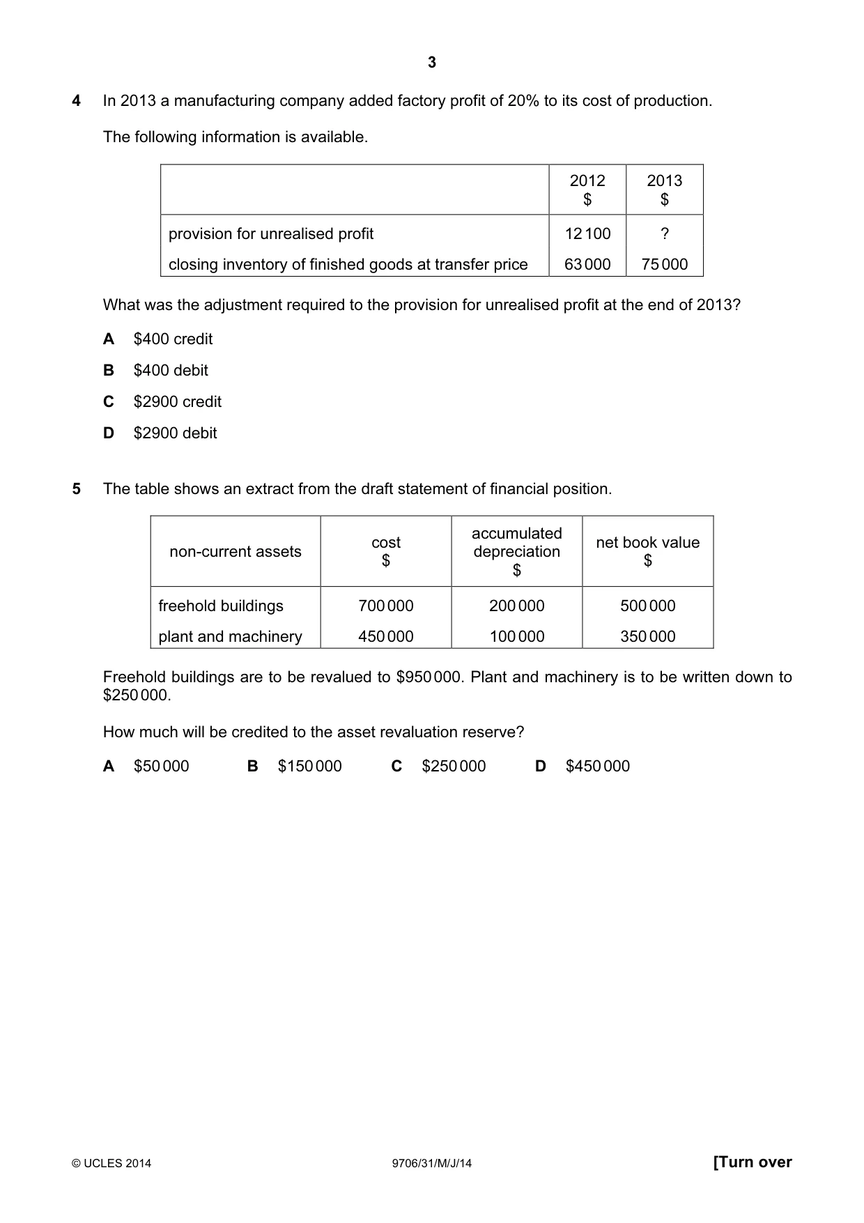 Cambridge A Level Accounting 9706 2014 May/June Paper 3 · Variant 1 question paper, page 3 of 12