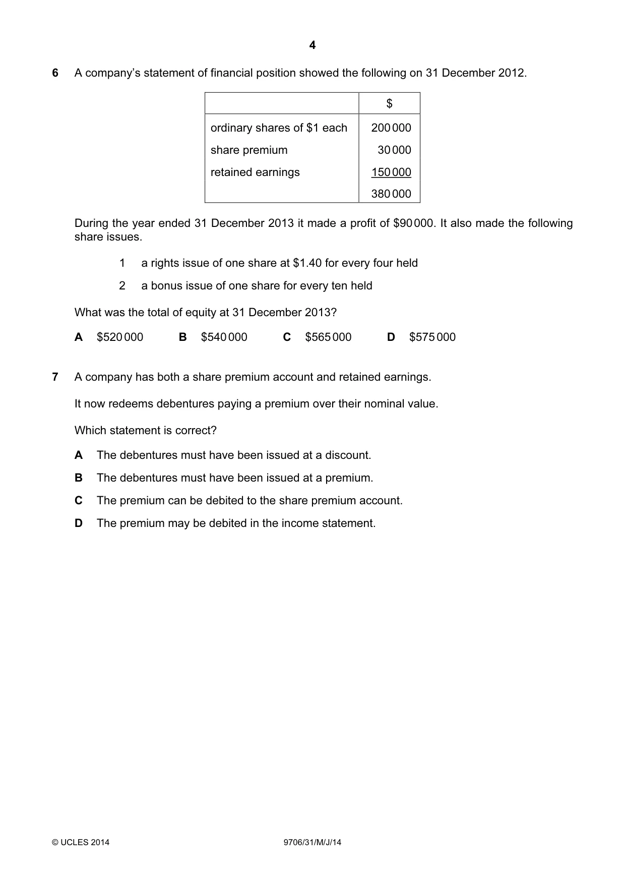Cambridge A Level Accounting 9706 2014 May/June Paper 3 · Variant 1 question paper, page 4 of 12