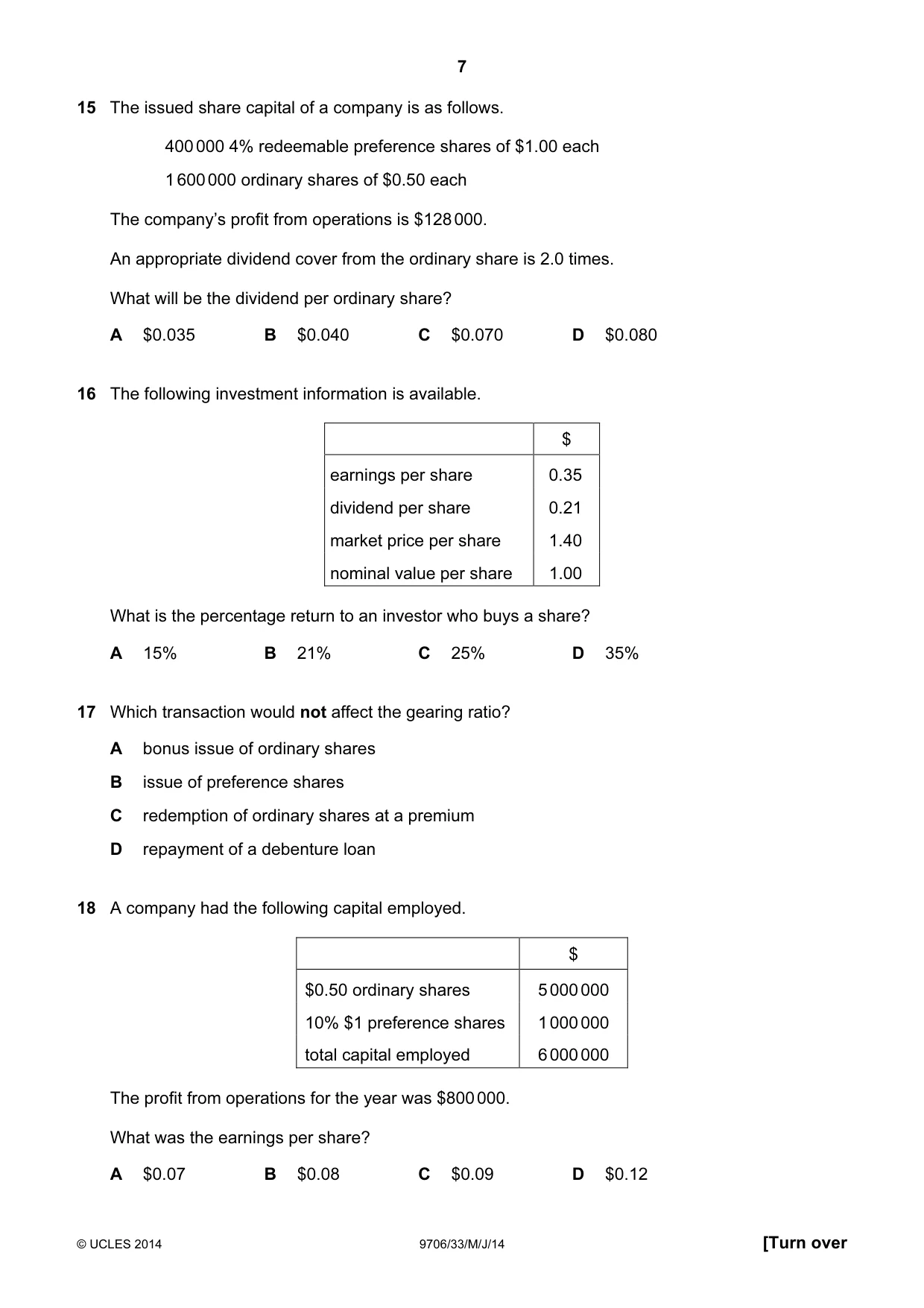 Cambridge A Level Accounting 9706 2014 May/June Paper 3 · Variant 3 question paper, page 7 of 12