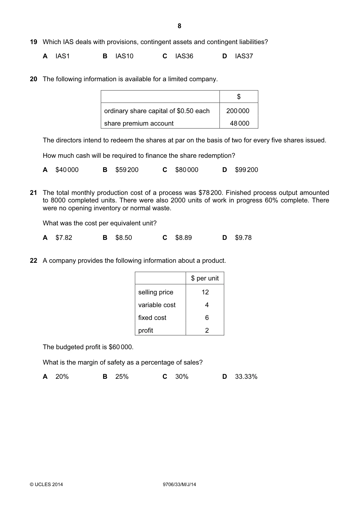 Cambridge A Level Accounting 9706 2014 May/June Paper 3 · Variant 3 question paper, page 8 of 12
