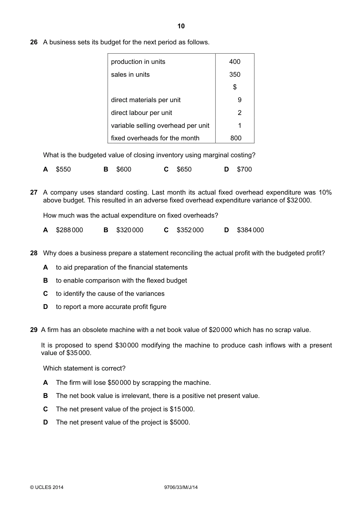 Cambridge A Level Accounting 9706 2014 May/June Paper 3 · Variant 3 question paper, page 10 of 12