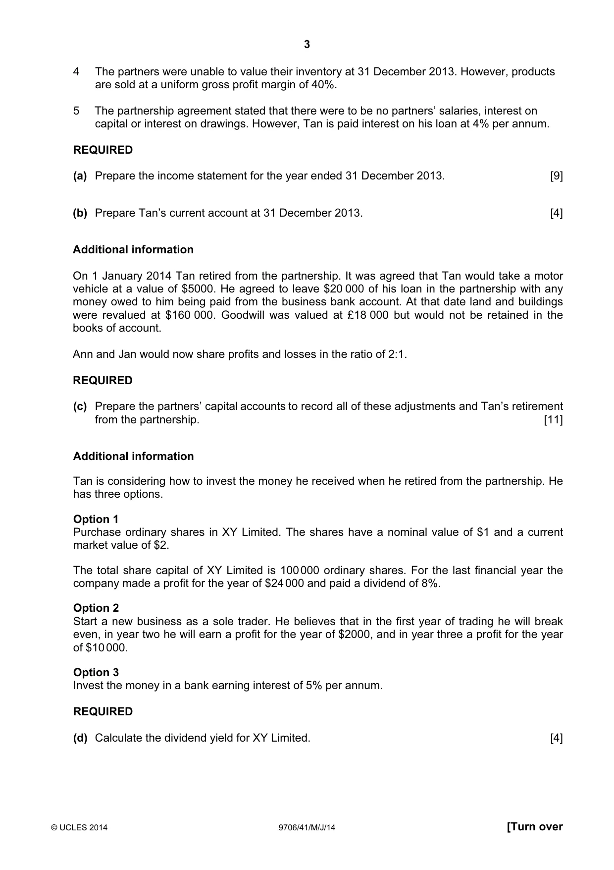 Cambridge A Level Accounting 9706 2014 May/June Paper 4 · Variant 1 question paper, page 3 of 8