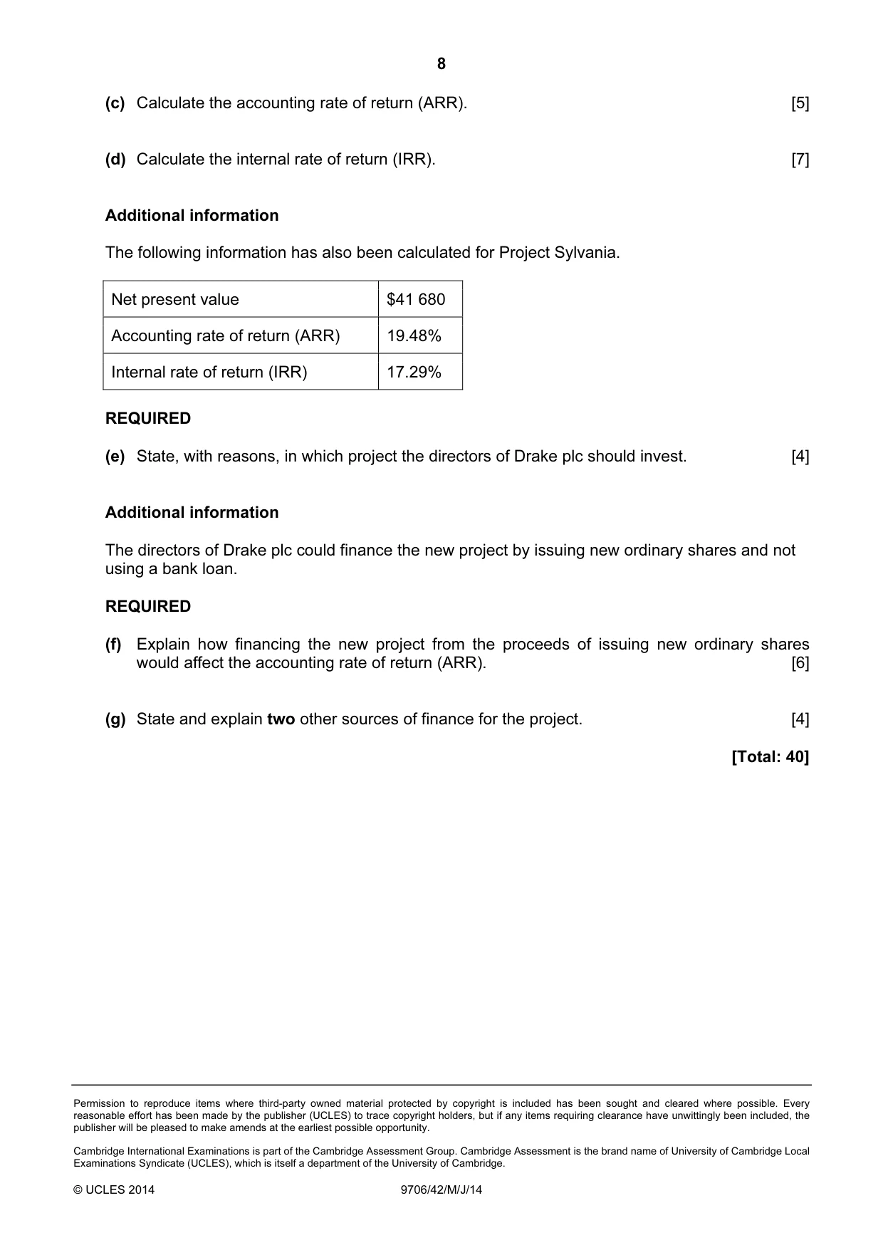Cambridge A Level Accounting 9706 2014 May/June Paper 4 · Variant 2 question paper, page 8 of 8