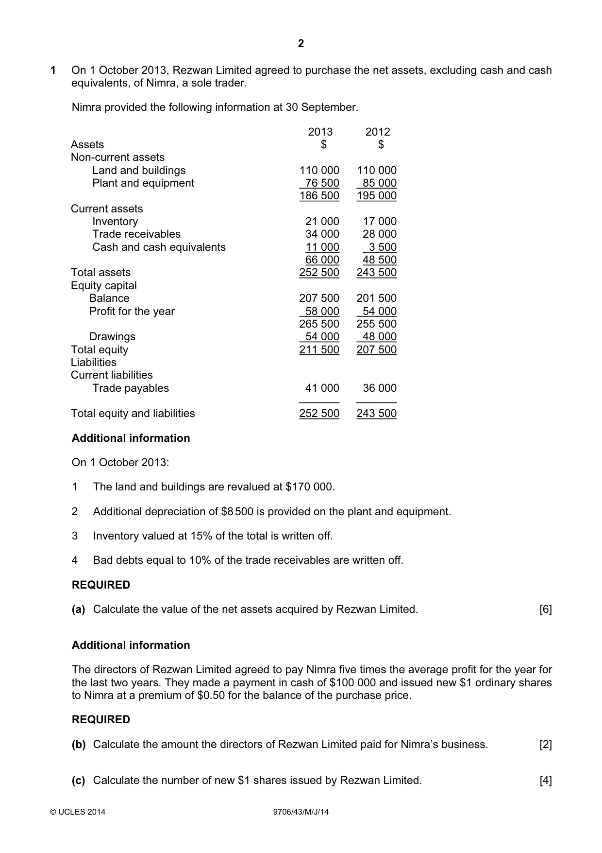 Cambridge A Level Accounting 9706 2014 May/June Paper 4 · Variant 3 question paper, page 2 of 8