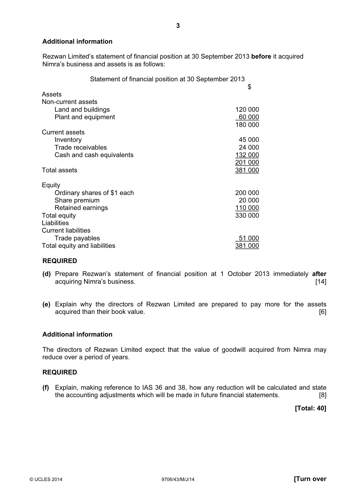 Cambridge A Level Accounting 9706 2014 May/June Paper 4 · Variant 3 question paper, page 3 of 8