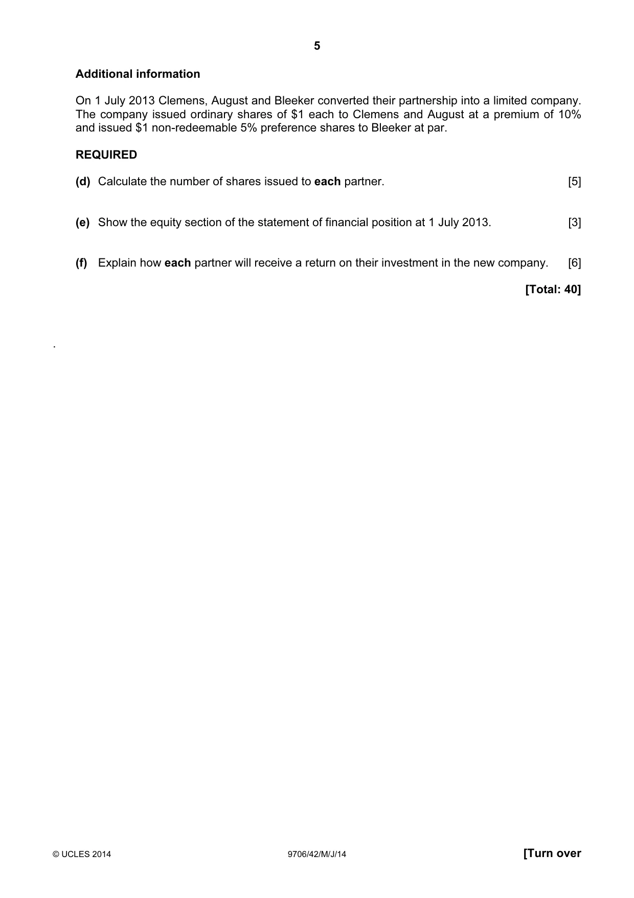Cambridge A Level Accounting 9706 2014 May/June Paper 4 · Variant 3 question paper, page 5 of 8