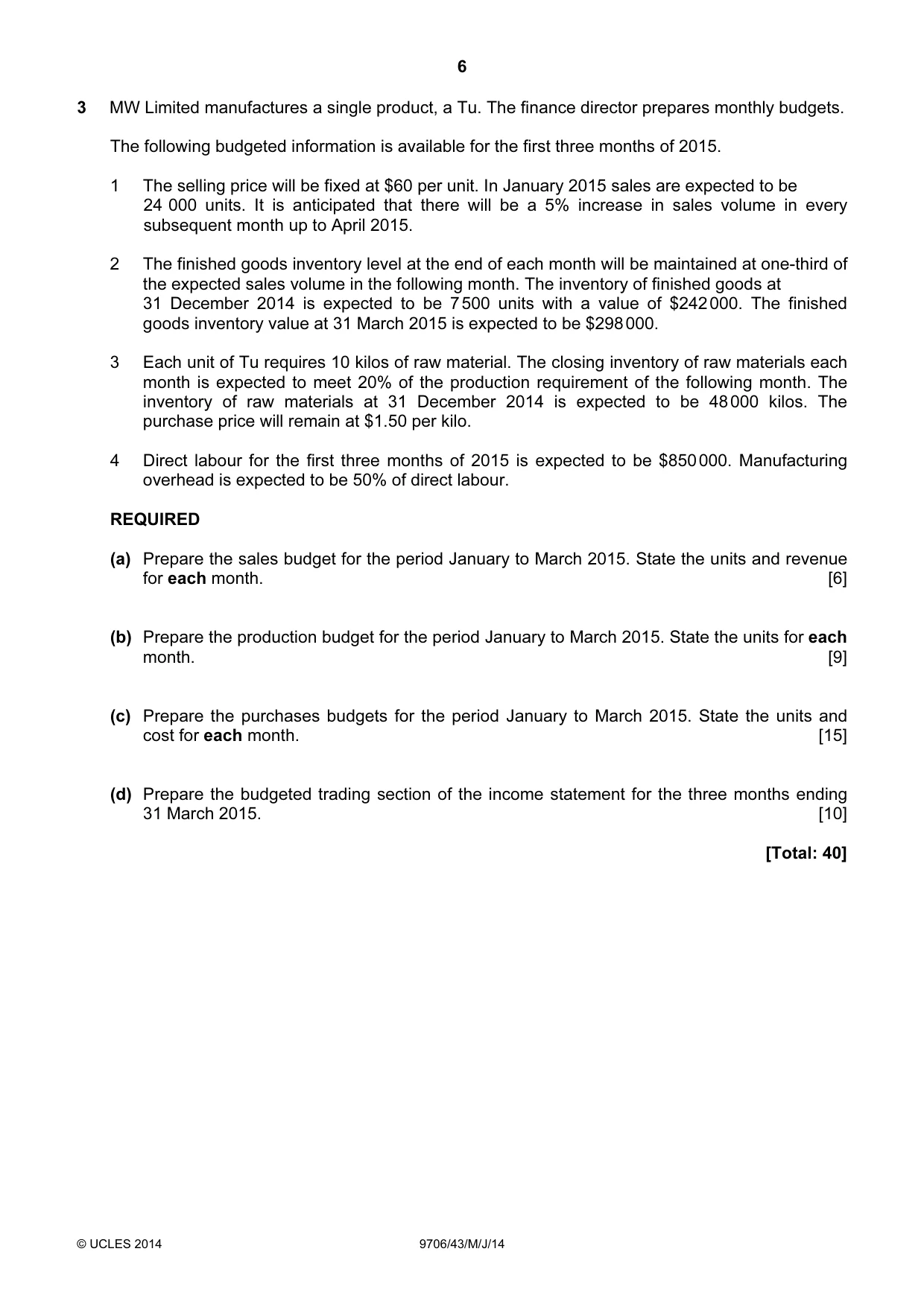 Cambridge A Level Accounting 9706 2014 May/June Paper 4 · Variant 3 question paper, page 6 of 8