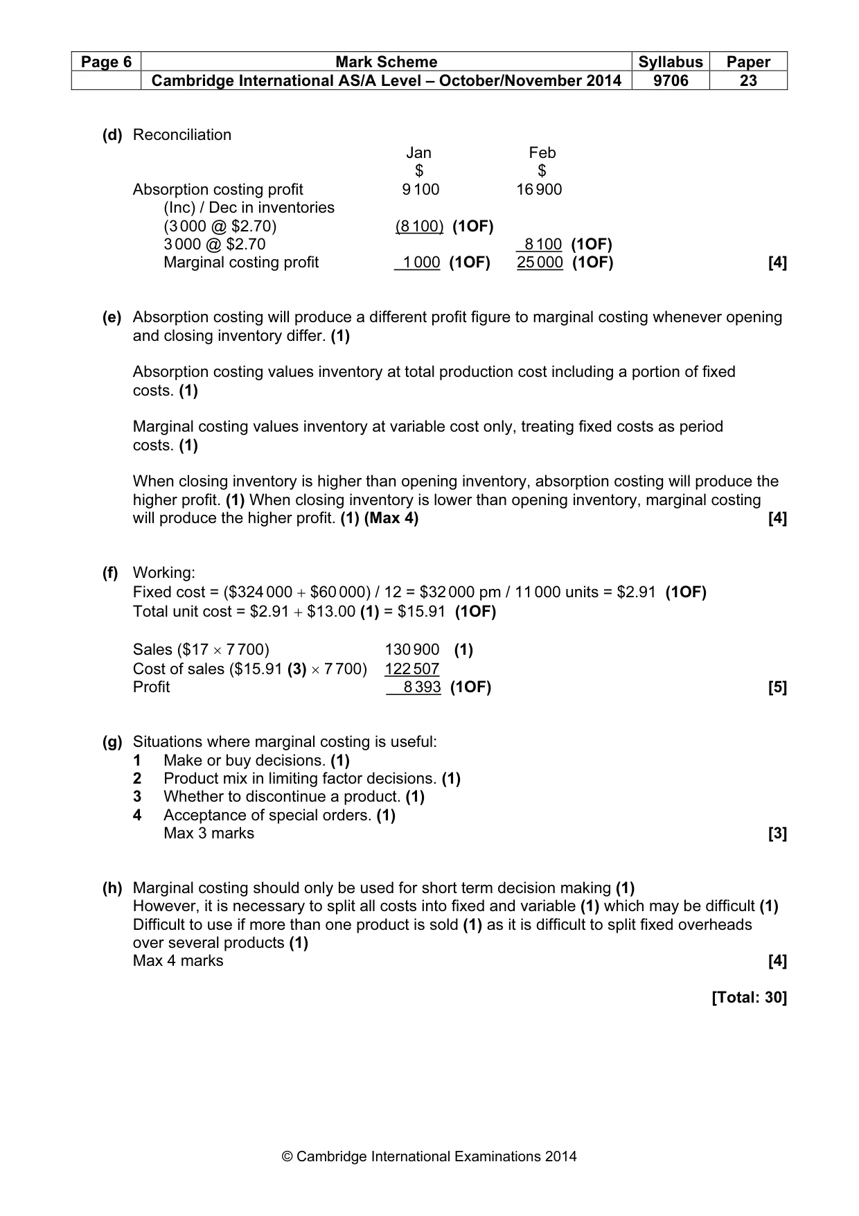 Mark scheme, page 6 of 6