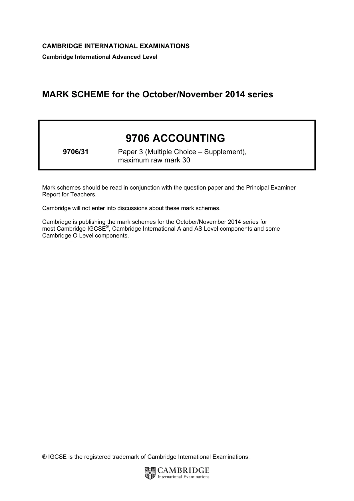 Mark scheme, page 1 of 2