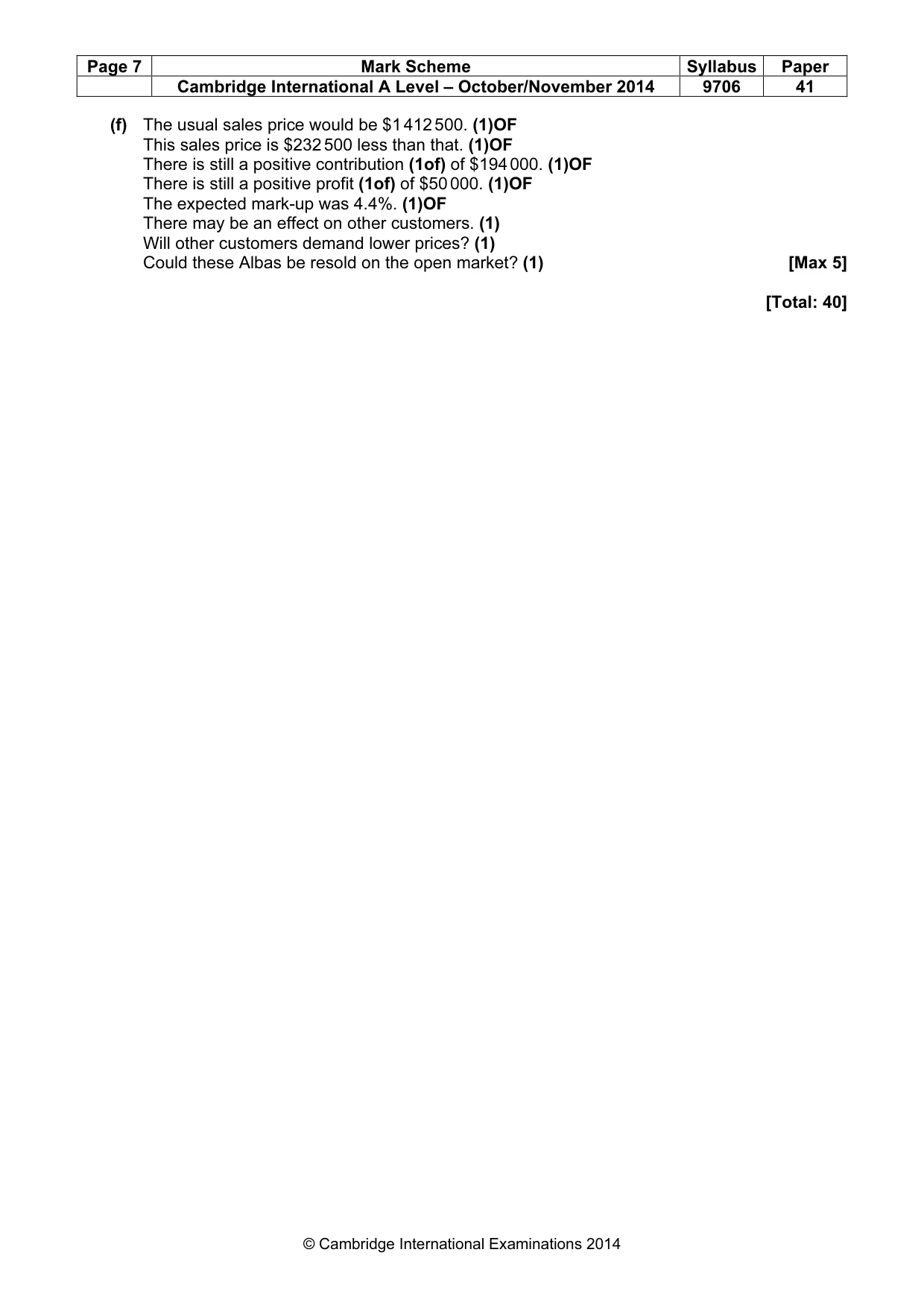 Mark scheme, page 7 of 7