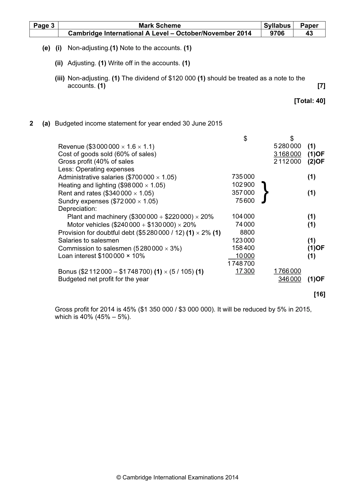 Mark scheme, page 3 of 6