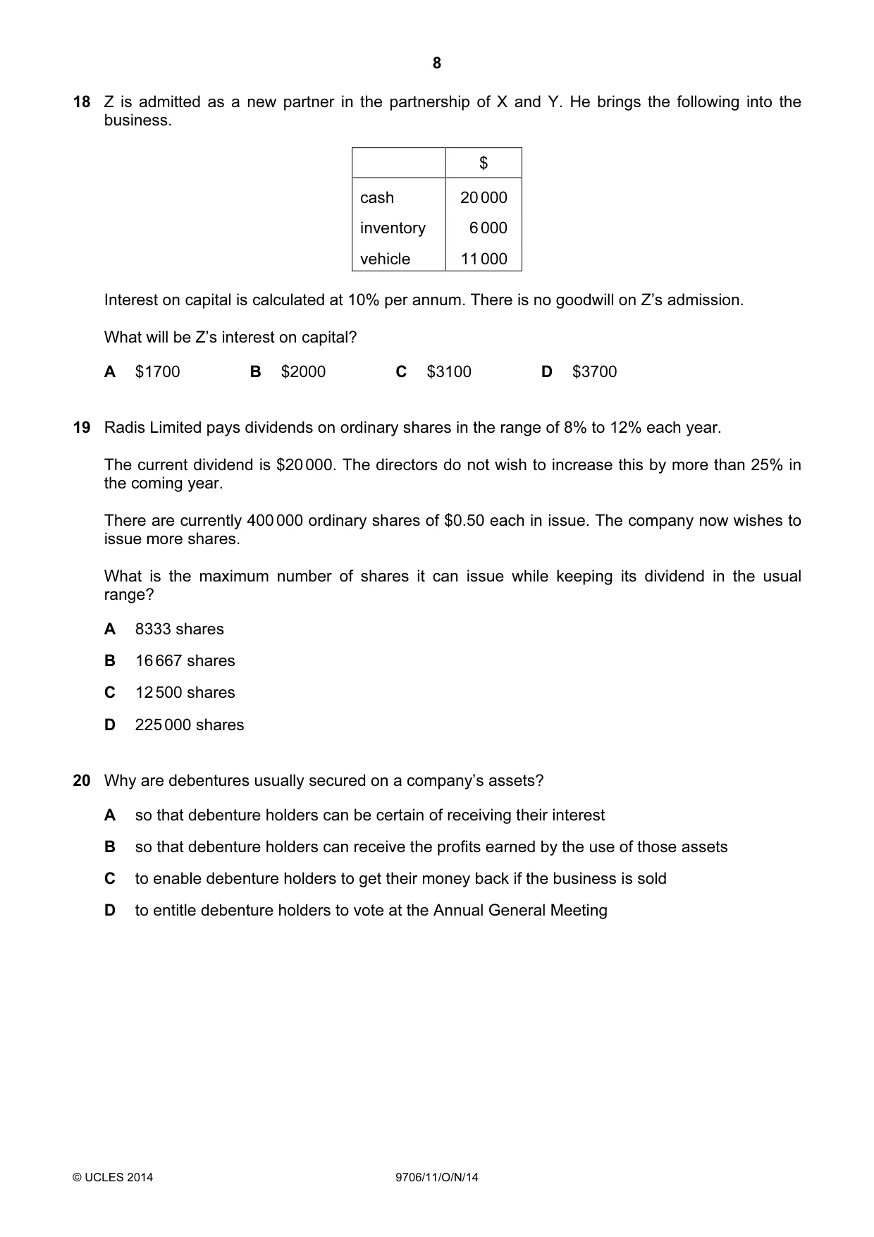 Cambridge A Level Accounting 9706 2014 Oct/Nov Paper 1 · Variant 1 question paper, page 8 of 12