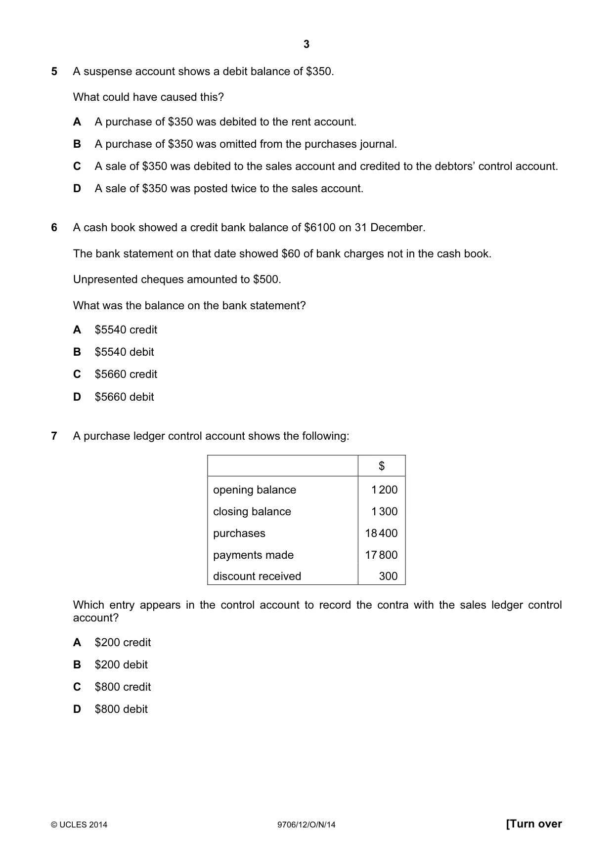 Cambridge A Level Accounting 9706 2014 Oct/Nov Paper 1 · Variant 2 question paper, page 3 of 12