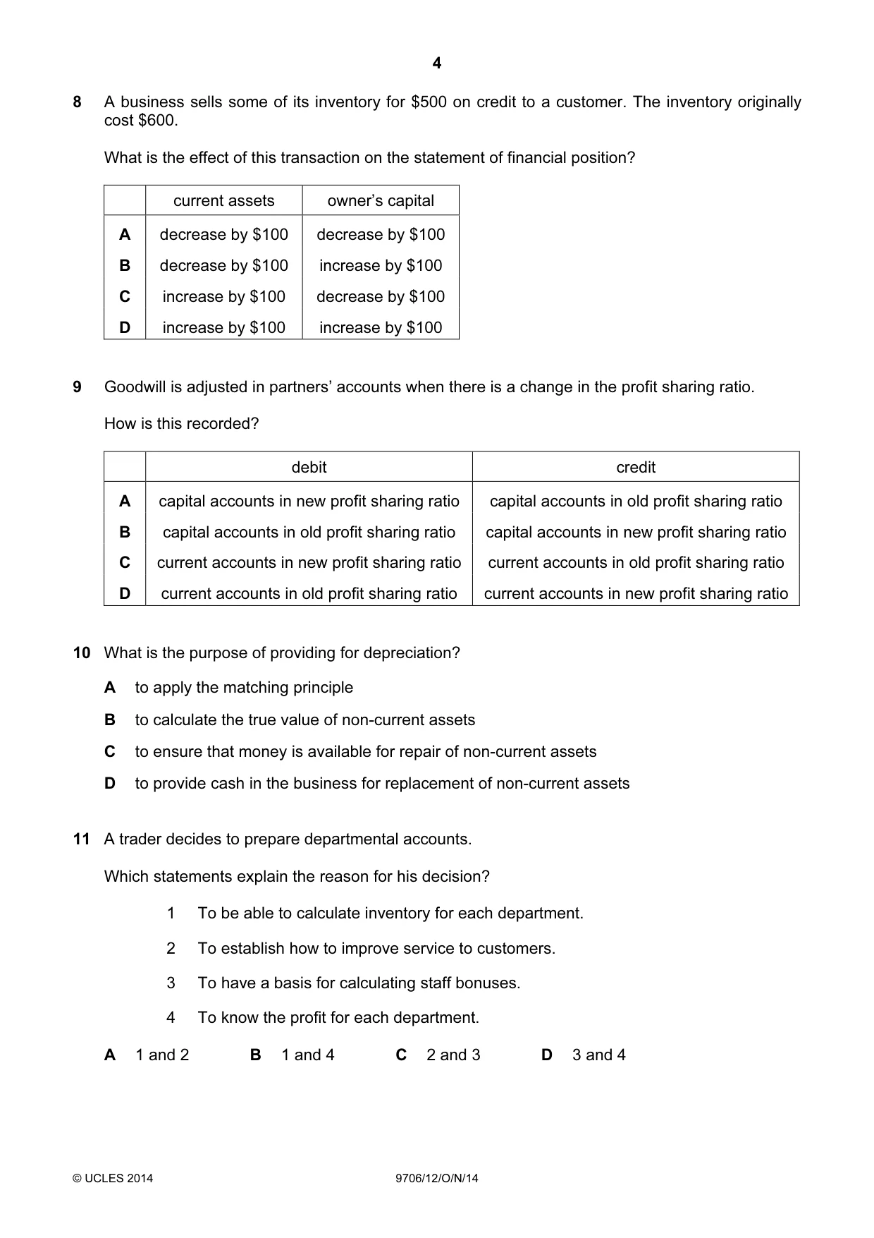 Cambridge A Level Accounting 9706 2014 Oct/Nov Paper 1 · Variant 2 question paper, page 4 of 12