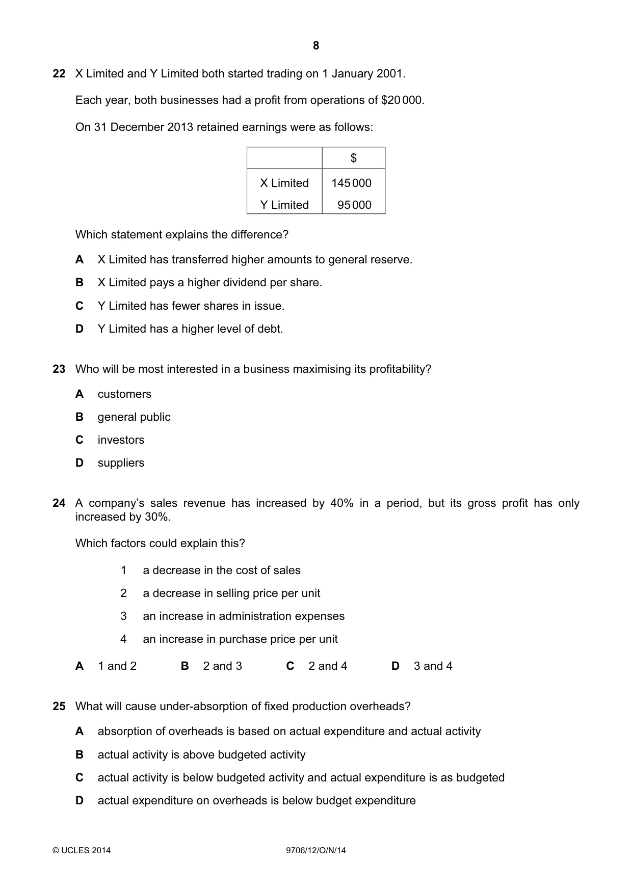 Cambridge A Level Accounting 9706 2014 Oct/Nov Paper 1 · Variant 2 question paper, page 8 of 12