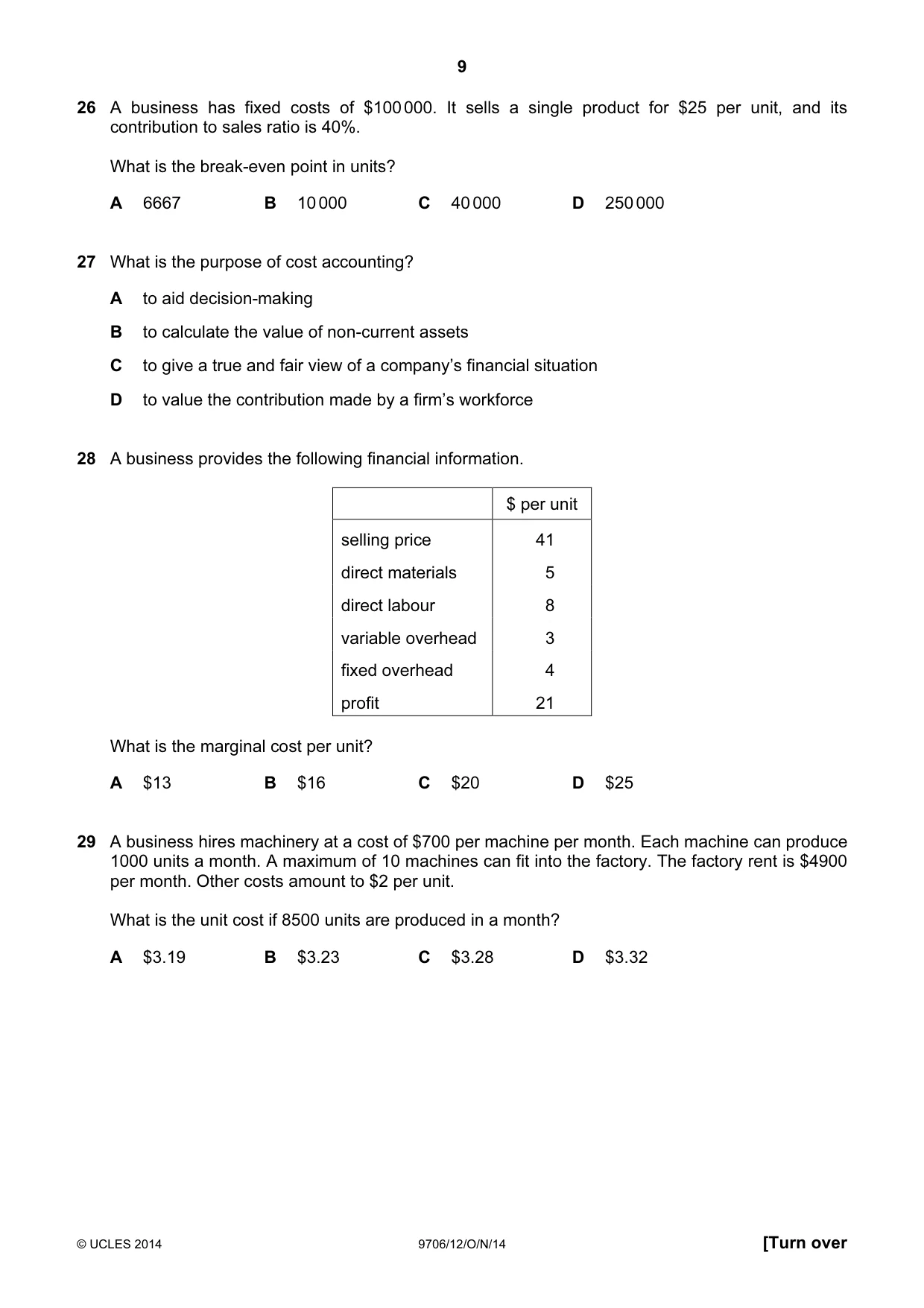 Cambridge A Level Accounting 9706 2014 Oct/Nov Paper 1 · Variant 2 question paper, page 9 of 12